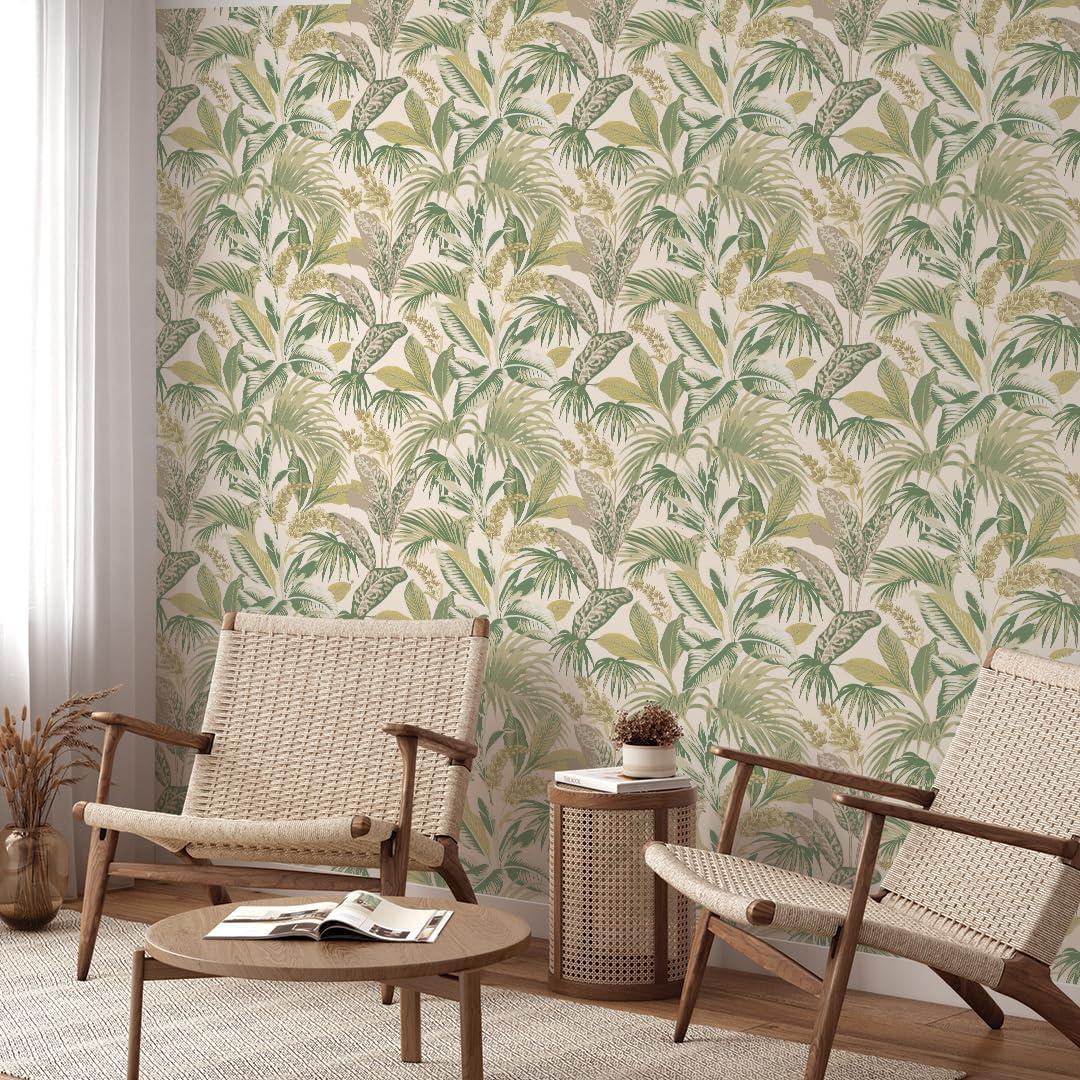 Tempaper & Co.® Havana Palm Removable Peel and Stick Wallpaper, Tropical Green, 28 sq. ft.: Vinyl Botanical Leaf Design