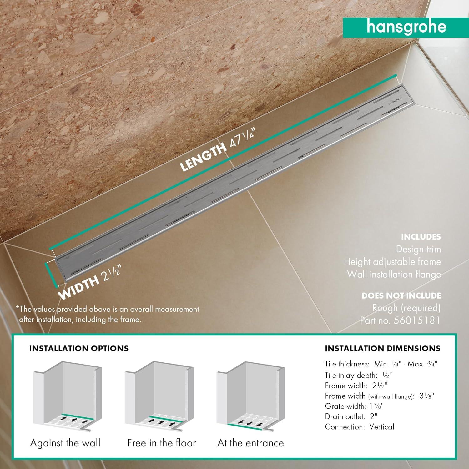 Rain Match Trim Classic 47 1/4" Linear Grid Shower Drain