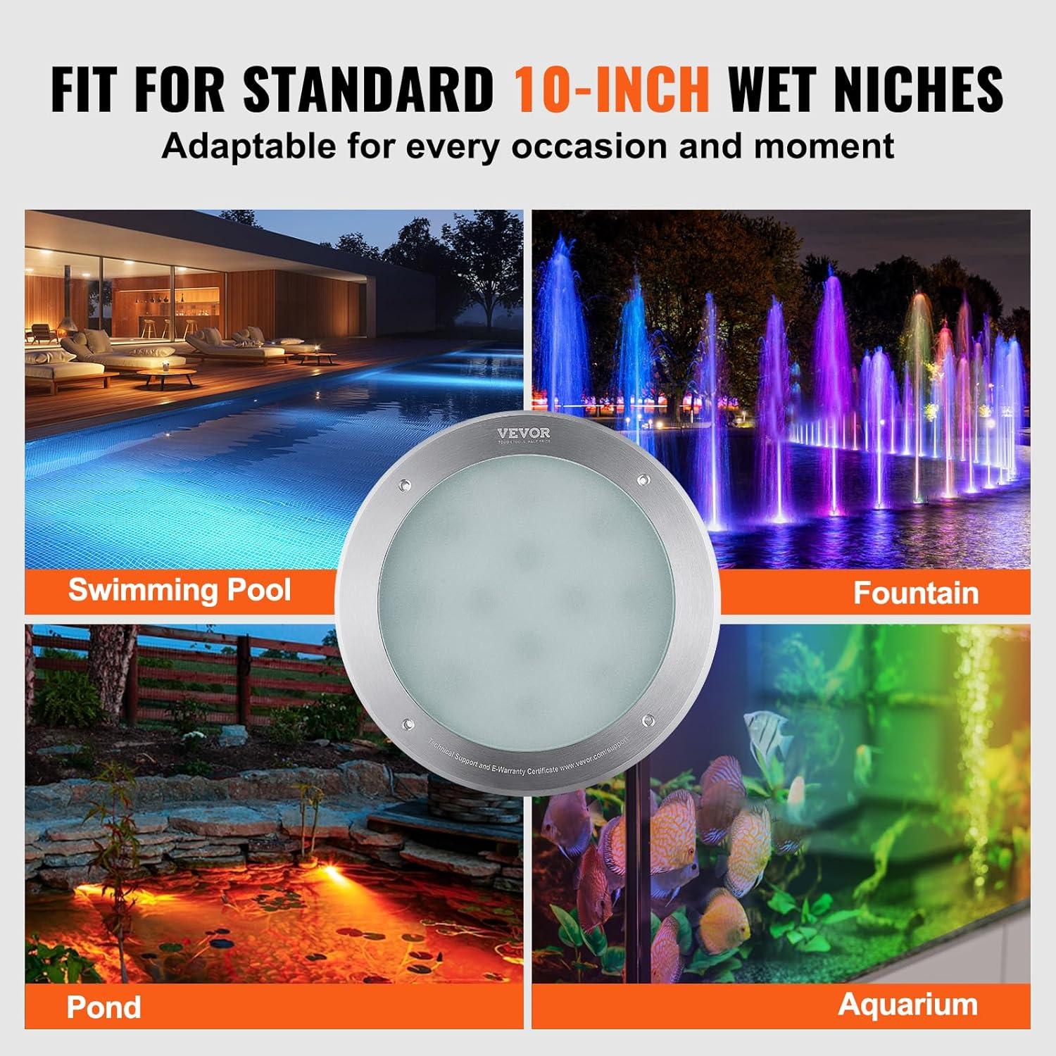 120V AC LED Pool Light, 10 Inch 40W, RGBW Color Changing Inground Swimming Pool Spa Light Underwater, with 50 FT Cord Remote Control, Fit for 10in Large Wet Niches, IP68 & Tested to UL Standards