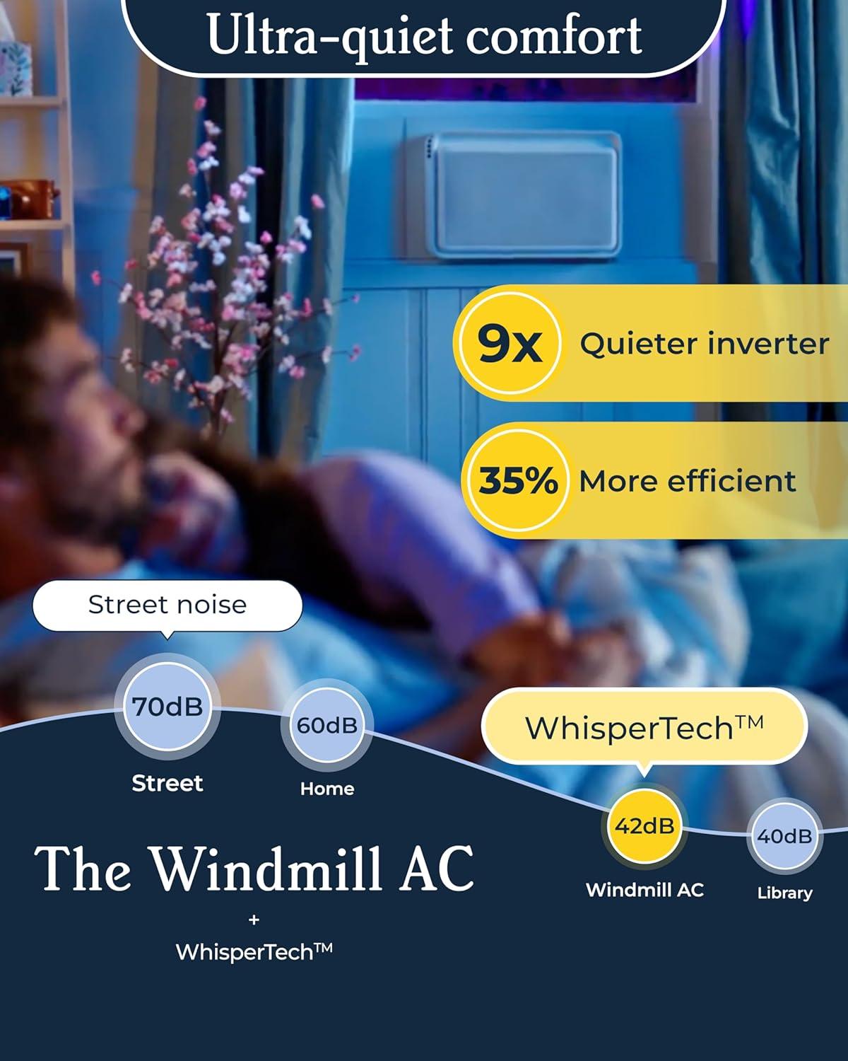 Windmill 10,000 BTU Inverter Window Air Conditioner with WhisperTech - Ultra-Quiet & Smart, Cools up to 450 Sq. Ft. - #1 Easy Install, App/Wi-Fi, Voice-Enabled, Remote Control, Energy Star