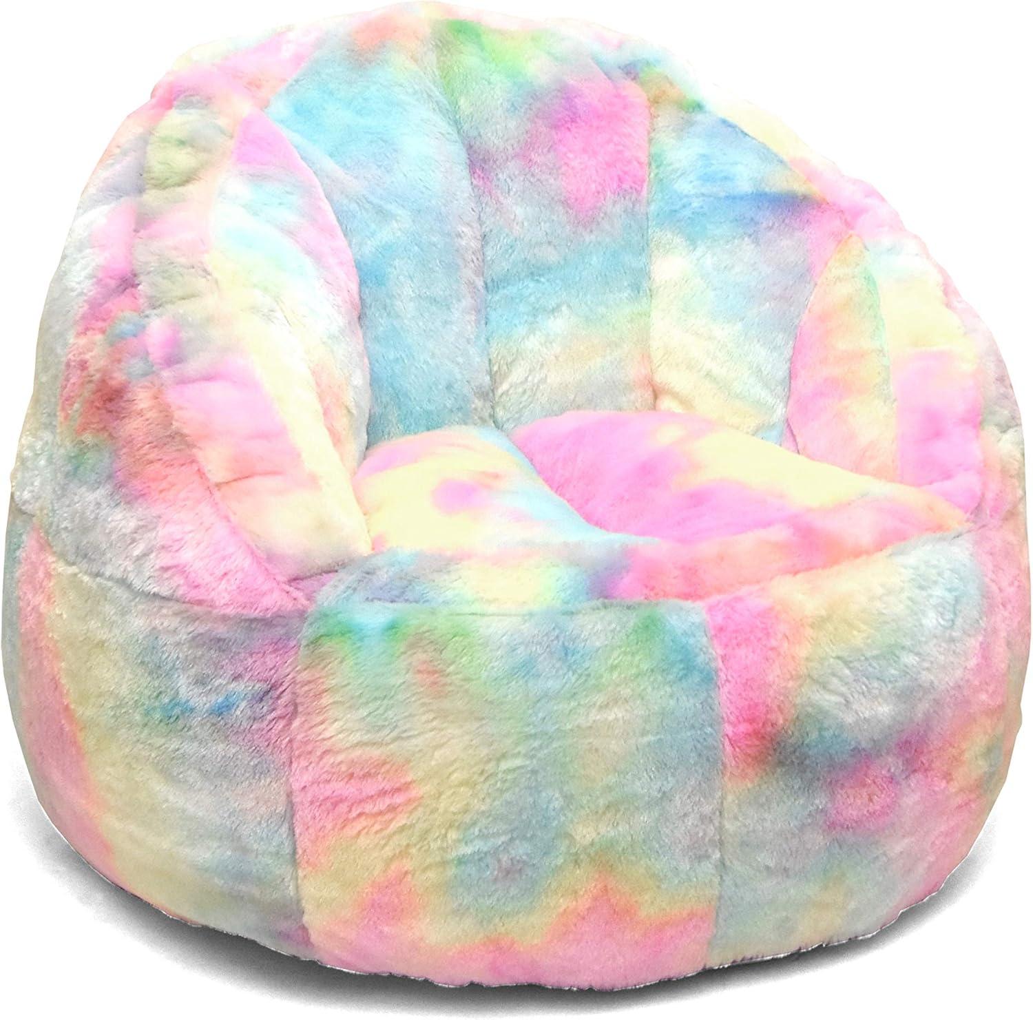 Large Multicolor Faux Fur Kids Bean Bag Chair