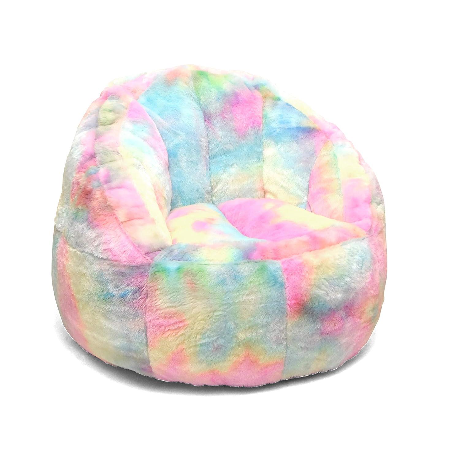 Heritage Kids Sorbet Dreams Large Rainbow Fur Kids Bean Bag Chair Soft Plush Comfortable Playroom Bedroom Seating Cushion Lounger Children Teenager Gaming Chair Multicolor