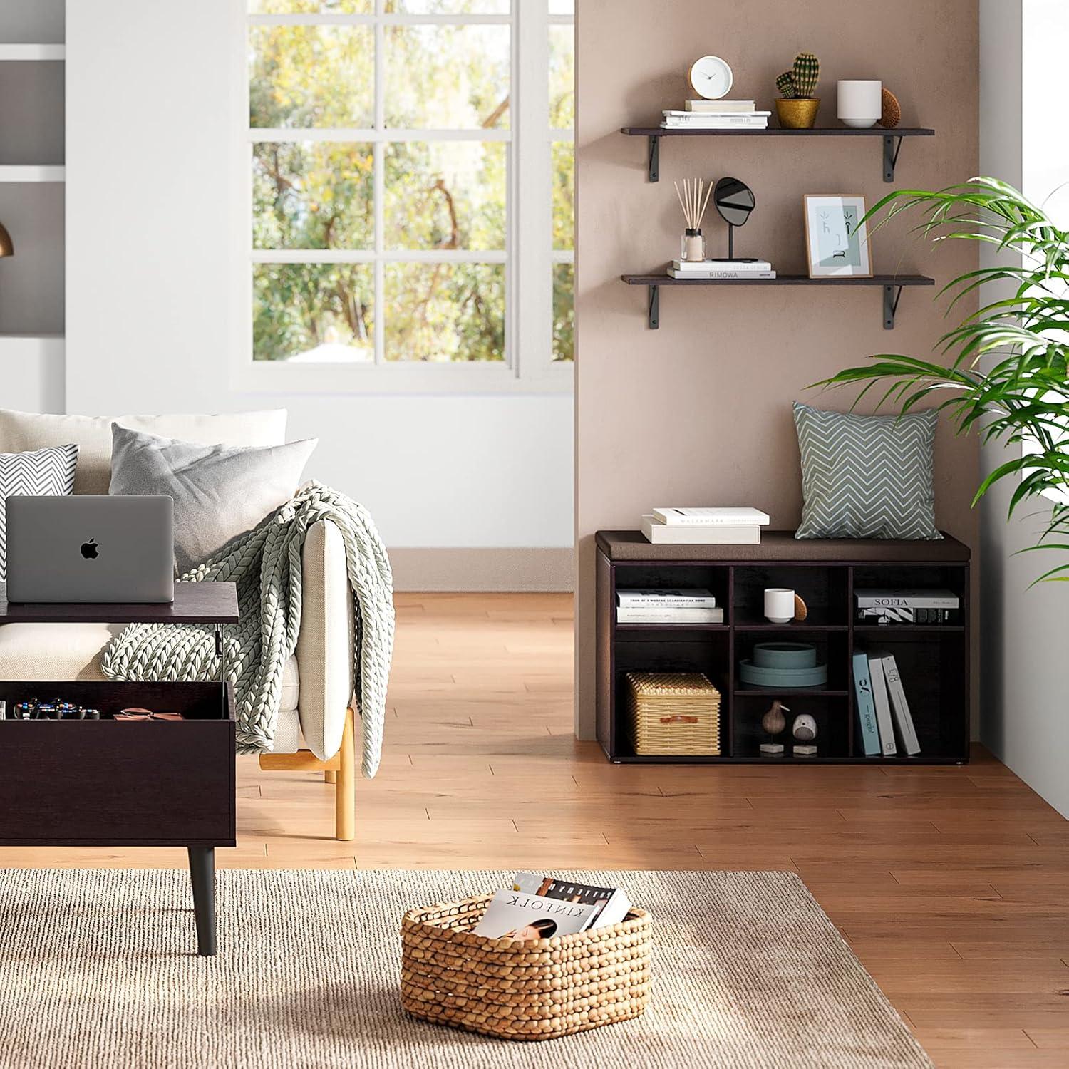 DINZI LVJ Long Wall Shelves, 31.5 Inch Wall Mounted Shelves Set of 2, Easy-to-Install, Wall Storage Ledges with Sturdy Metal Brackets for Living Room, Bathroom, Bedroom, Kitchen, Espresso