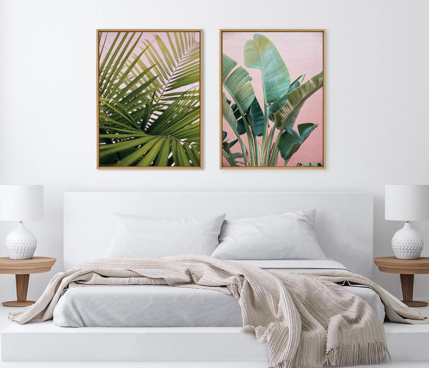 Kate & Laurel All Things Decor Sylvie Her Majesty 2 Framed Canvas Wall Art by Alicia Bock Natural Beach Palm Frond Tree Wall Art