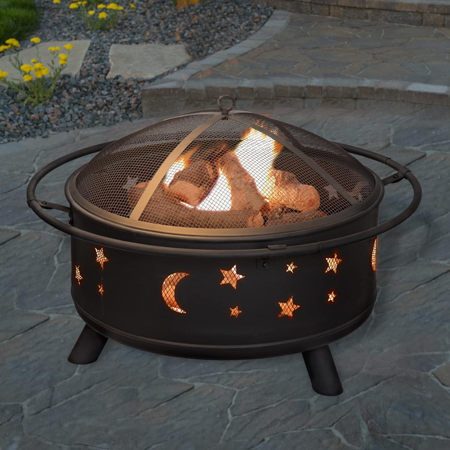 Black 30-Inch Starry Sky Wood Burning Fire Pit Table