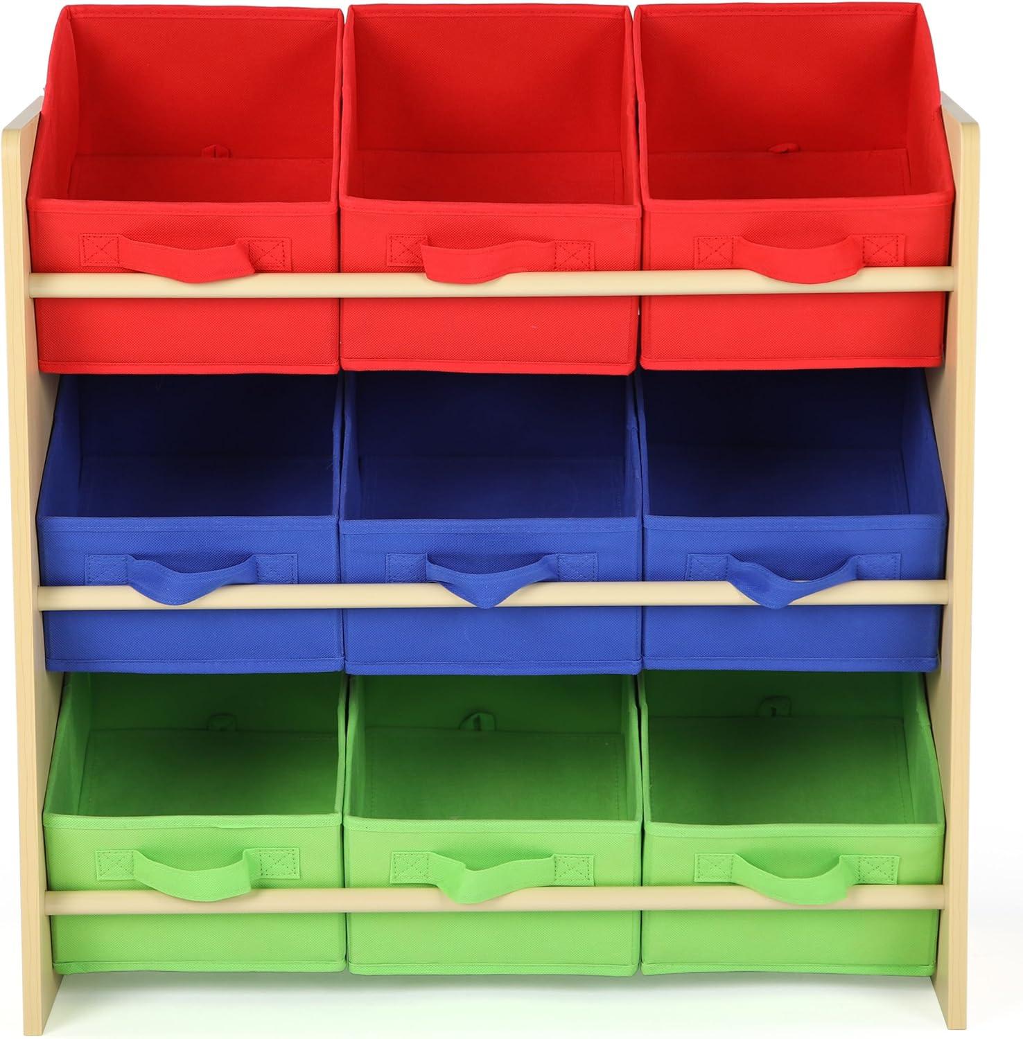 Humble Crew Kids Toy Organizer with 9 Fabric Storage Bins, Natural/Primary