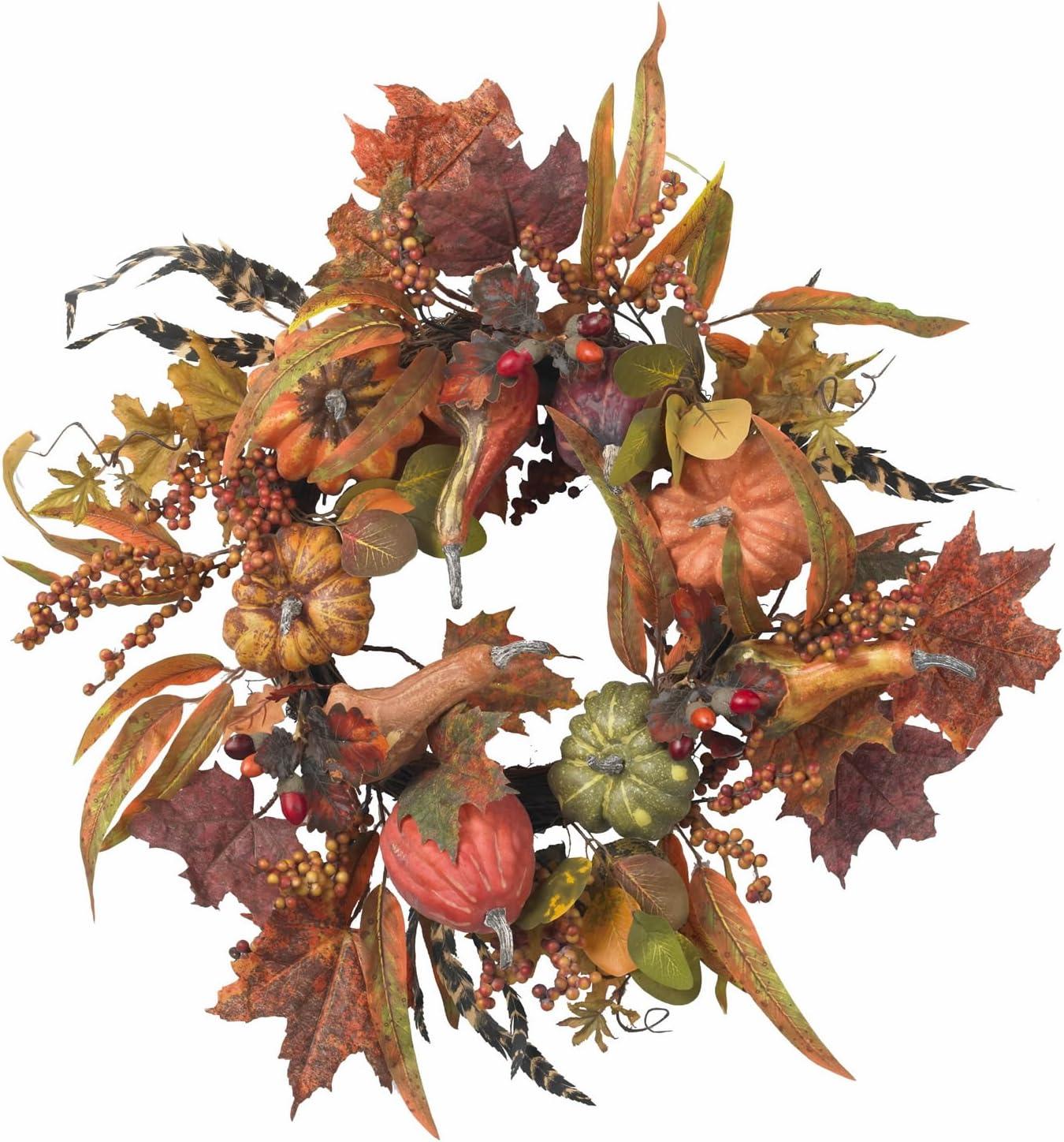 18" Fall Floral Gourd Artificial Front Door Wreath