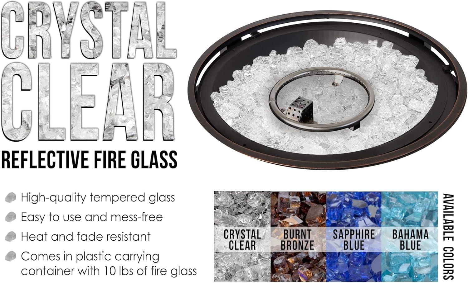 Fire Sense Premium Sparkling Reflective Tempered Fire Glass for Fire Pits Easy to Install-10 Lbs Crystal Clear