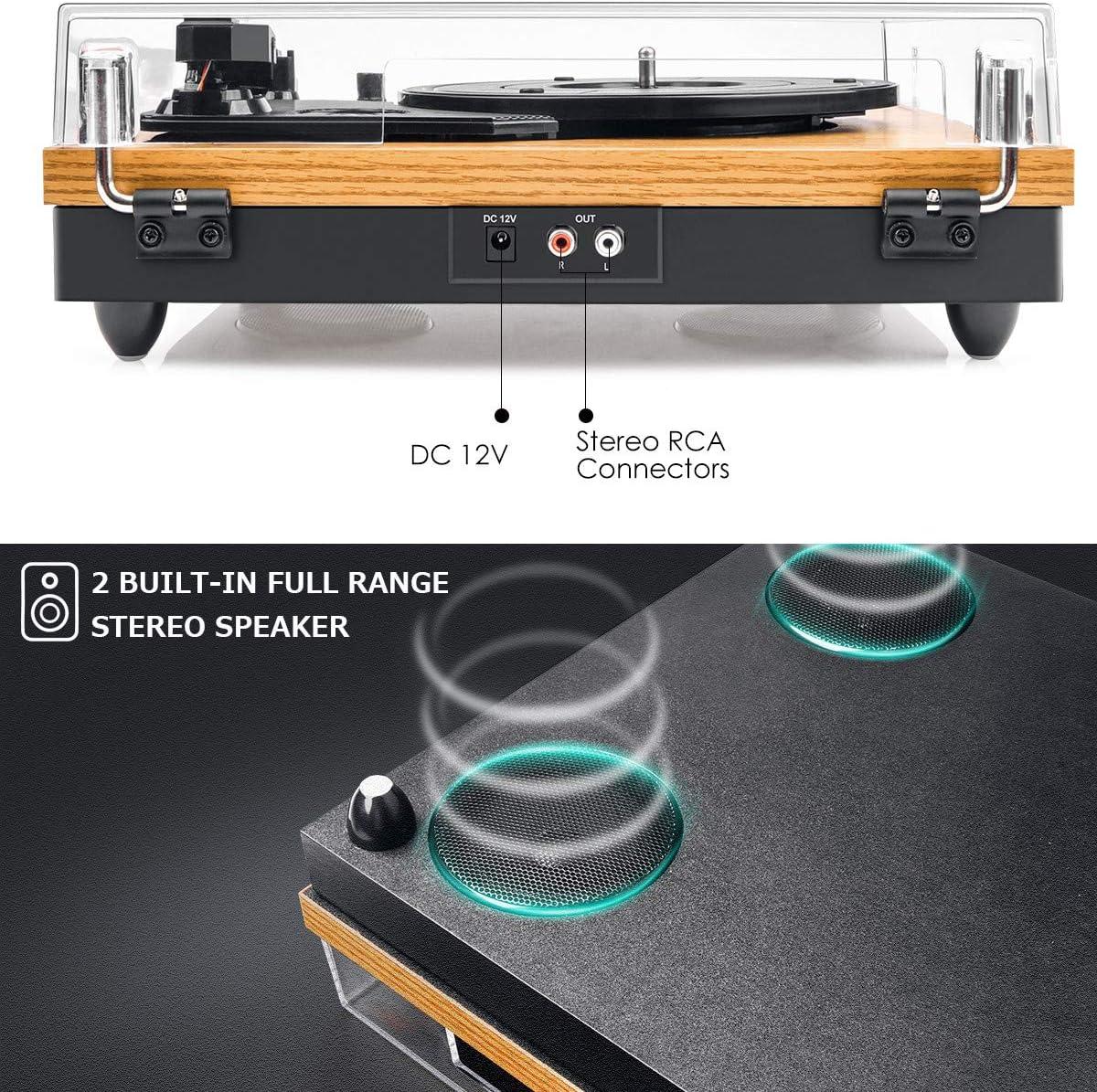 Natural Wood Vintage Bluetooth Portable Turntable with Speakers