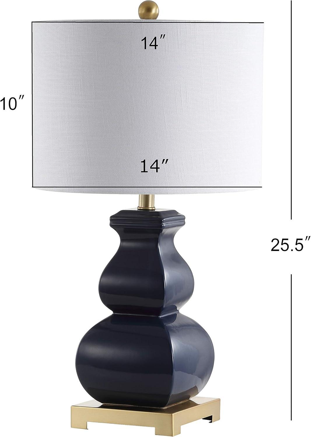 Navy and Gold Ceramic LED Table Lamp with Linen Shade