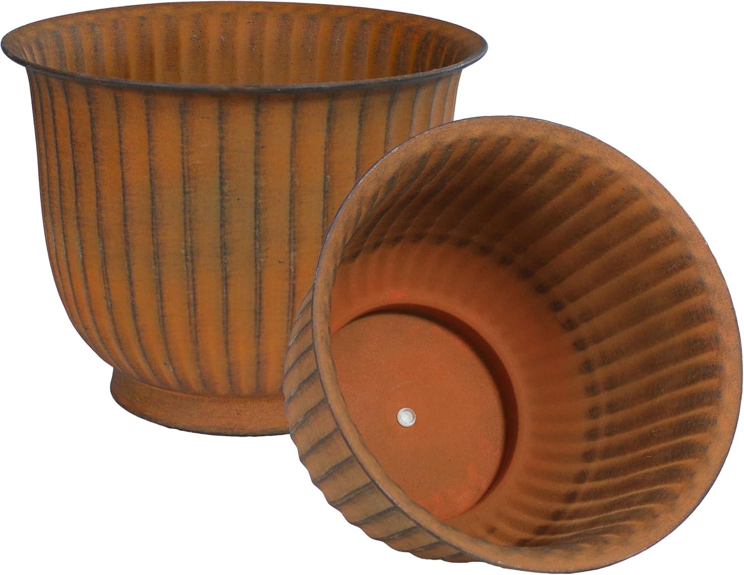 Sunnydaze Carlotta Metal Planter - 14.75 in - Matte Brown - Set of 2