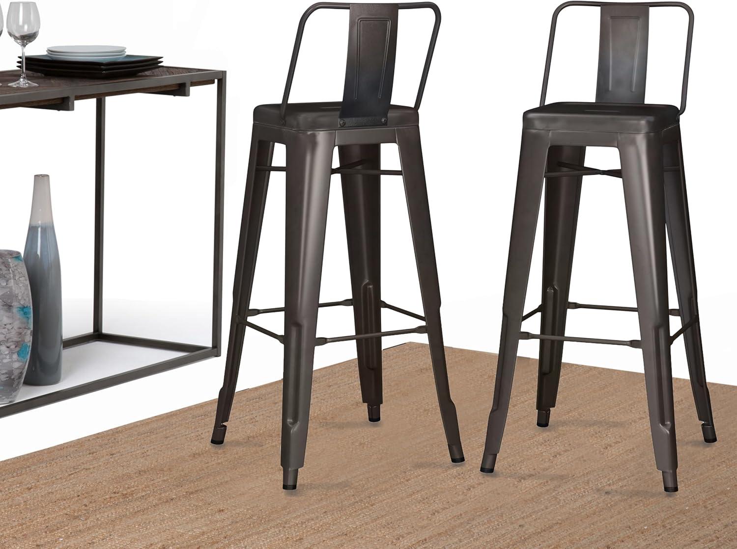 Simpli Home Rayne 30" Industrial Metal Bar Stool in Gun Metal Gray (Set of 2)