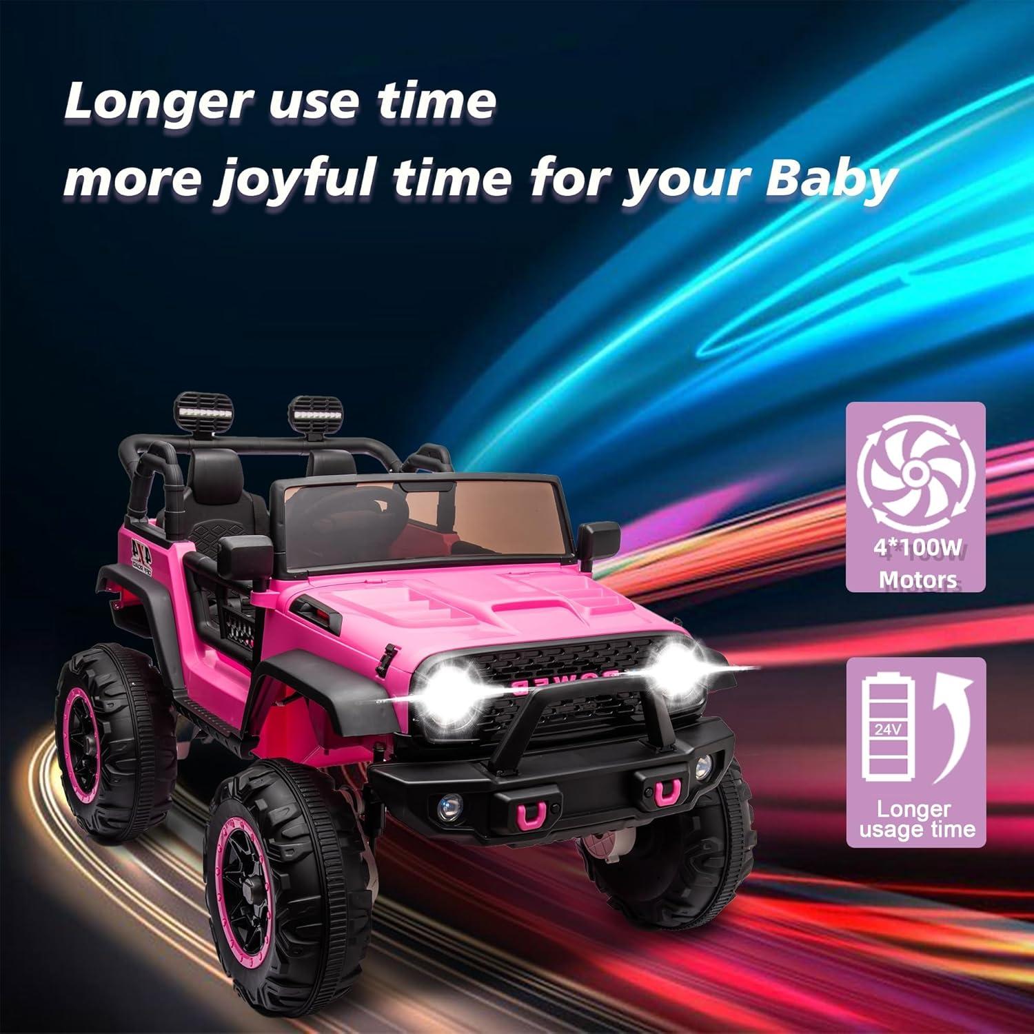 Ancheer 24V Real 2 Seater Ride On Toys Electric SUV Jeep Car With Remote Control,2WD/4WD Switchable, 4X100W Motor, Bluetooth, Music, USB, Lights