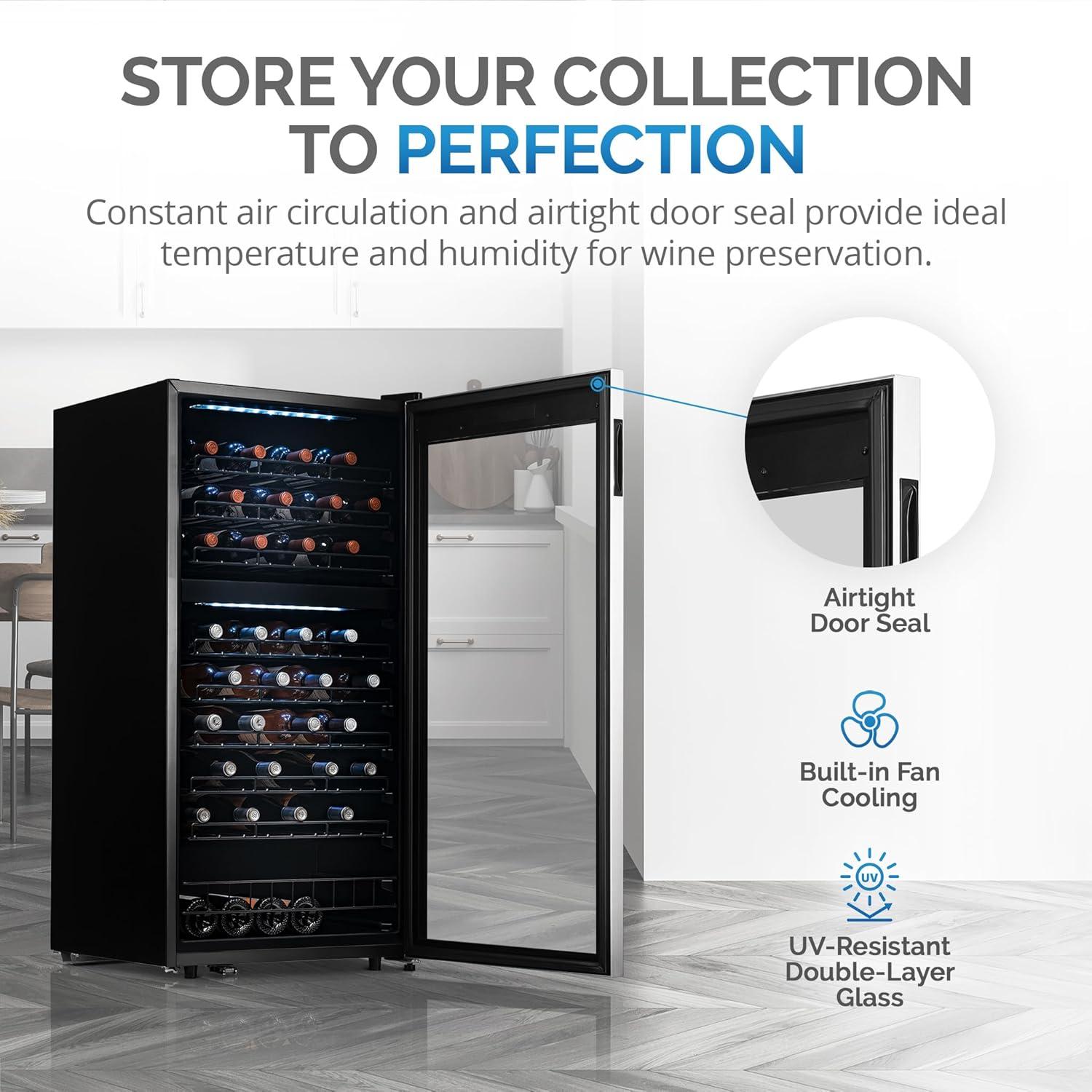 Newair 76 Bottle Dual Zone Freestanding Wine Refrigerator in Stainless Steel