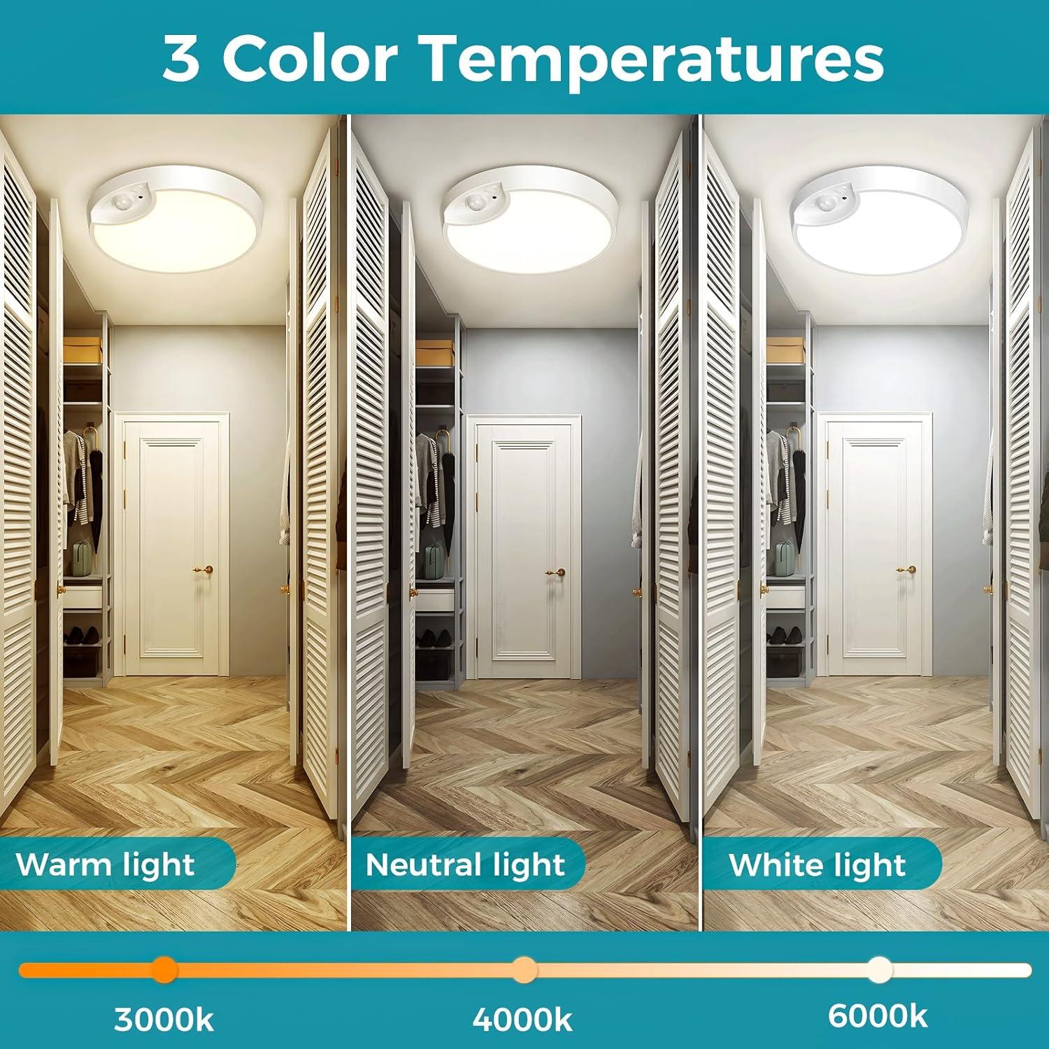 Battery Powered Motion Sensor Ceiling Light with Remote - 7.5inch Battery Ceiling Light for Closet, Shower, Stair, Hallway, ect