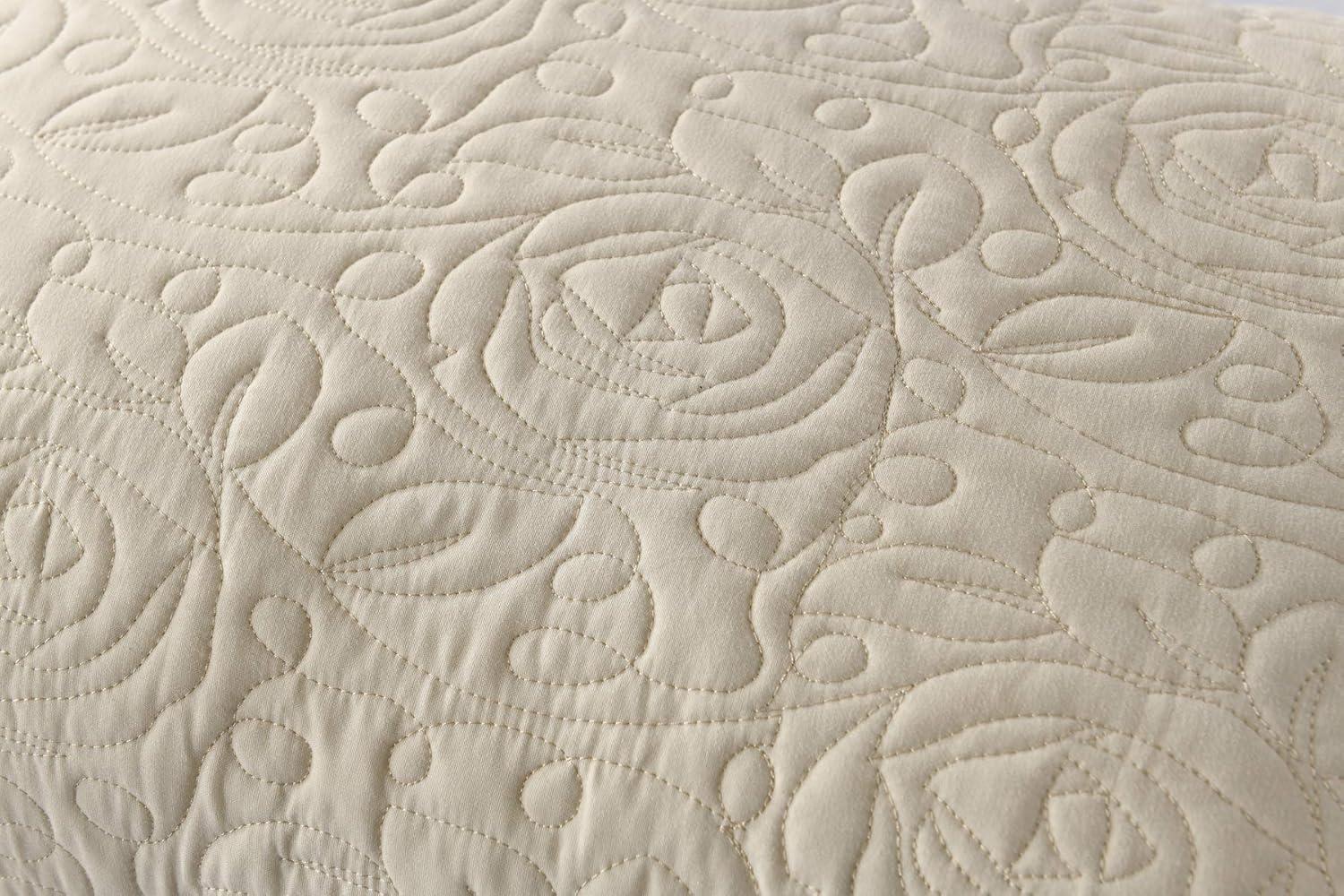 MarCielo 2-Piece Embroidered Pillow Shams, Decorative Microfiber Pillow Covers Set, Standard Size, Beige