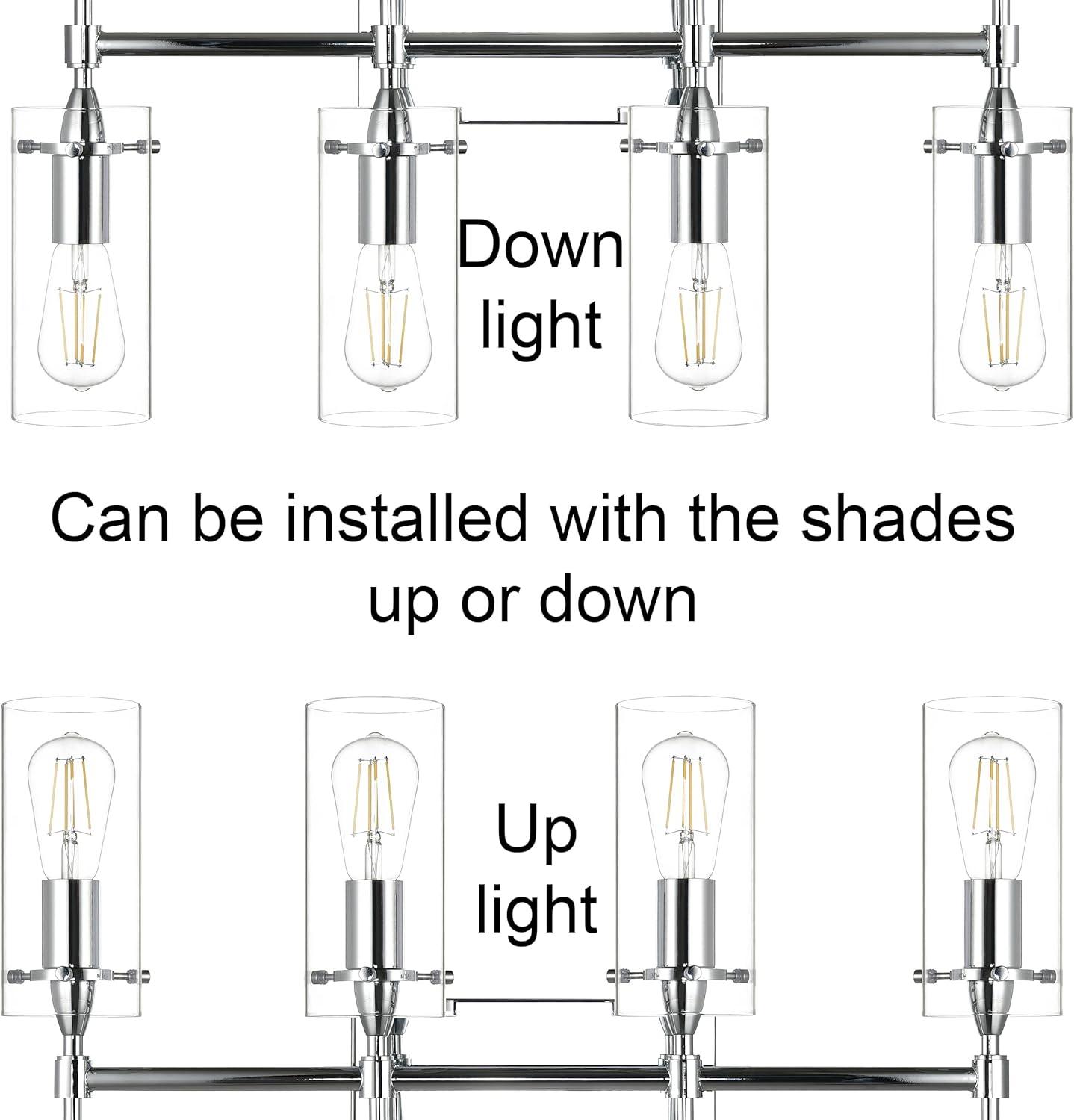 Linea di Liara Effimero Modern Farmhouse Bathroom Vanity Lights Fixtures 4 Lights Over Mirror Chrome Vanity Lights for Bathroom Light Fixtures Industrial Lighting Clear Glass Covers, UL Listed