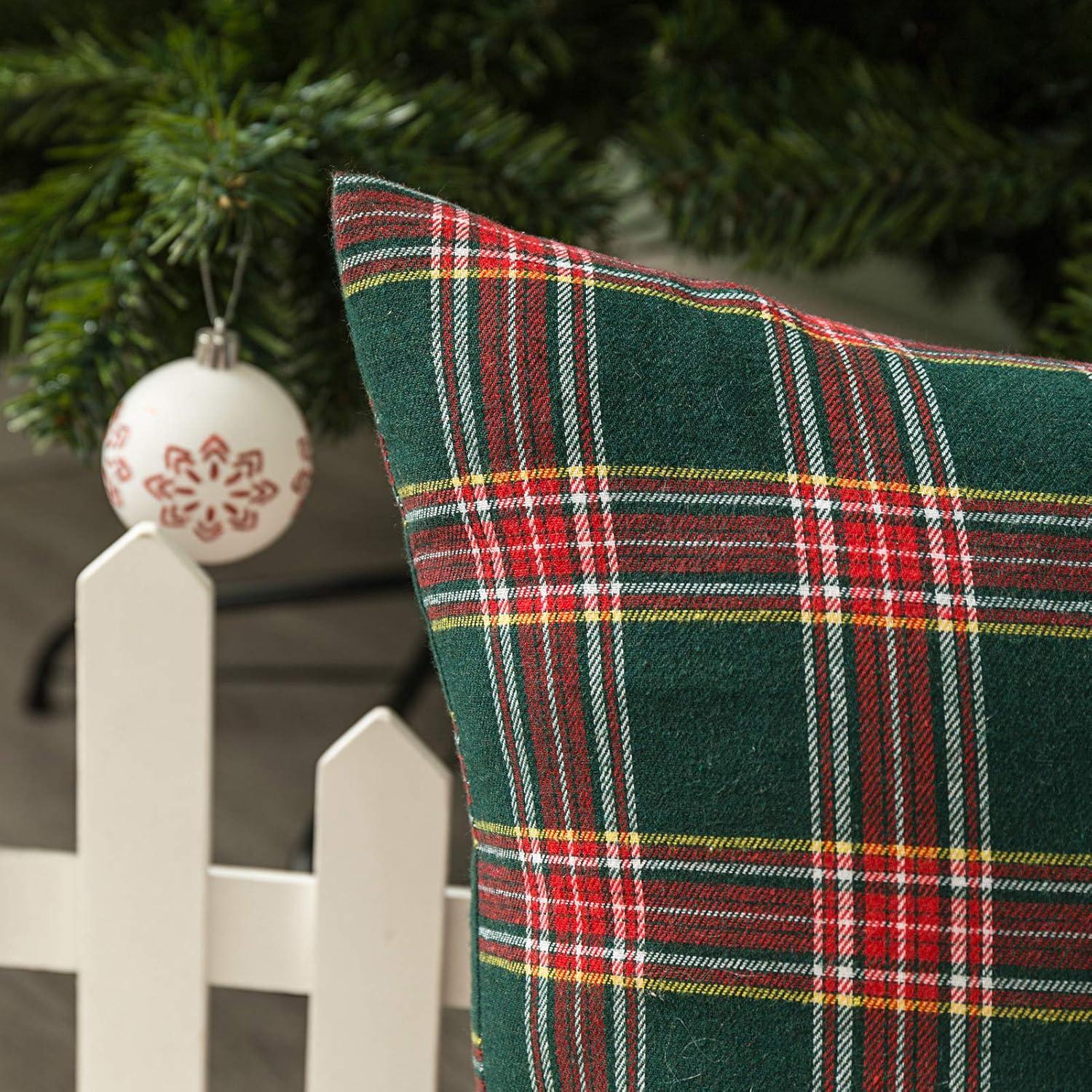 Set of 2 Christmas Scottish Tartan Plaid Throw Pillow Covers Cushion Case for Farmhouse Home Decor, 18 x 18 Inches