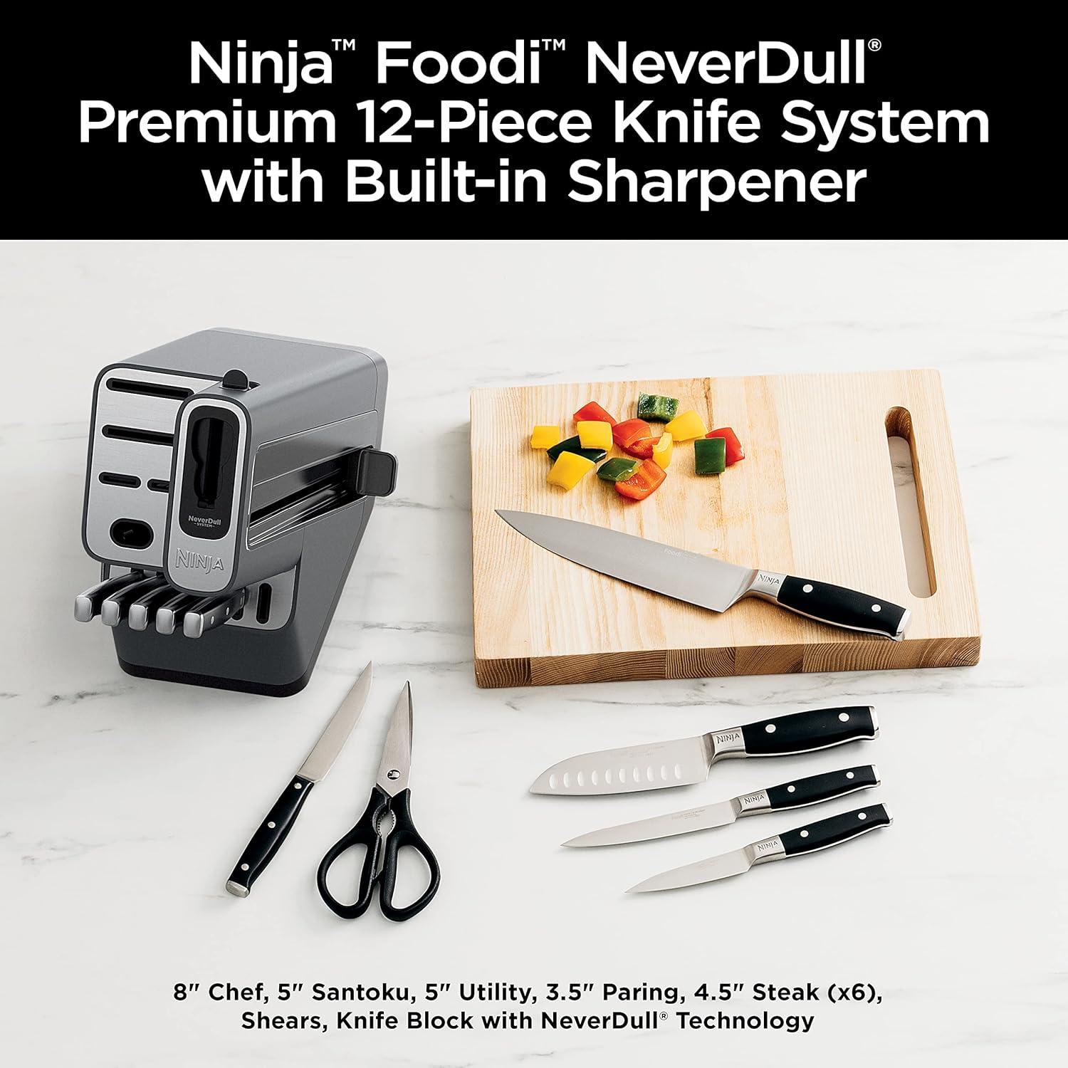 Ninja Ninja® Foodi® NeverDull Premium Knife System, 14-Piece Knife Block Set with Built-in Sharpener, Stainless Steel Knives, Black