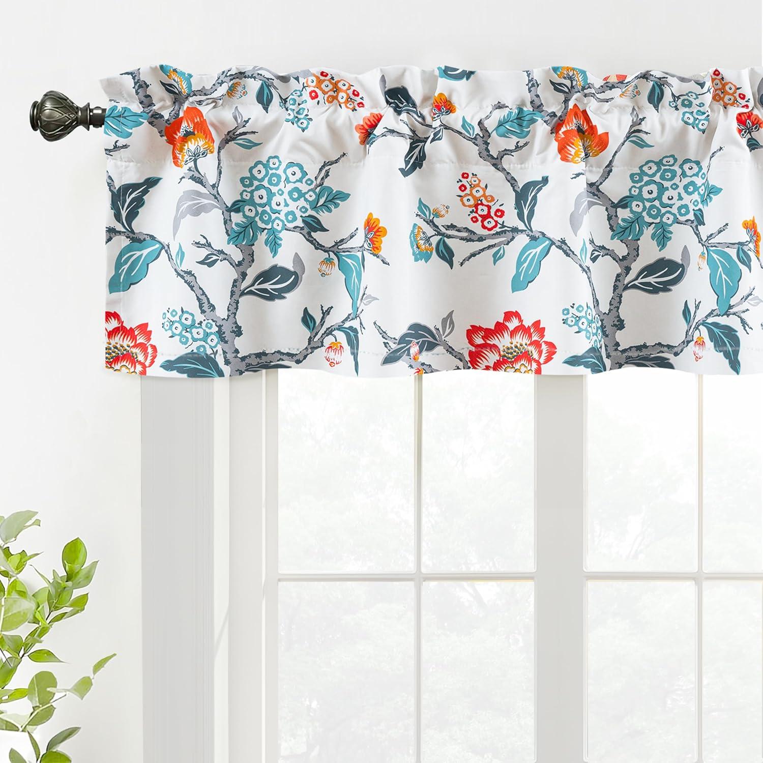 DriftAway Ada Floral Lined Thermal Insulated Room Darkening Blackout Grommet Window Curtains, 2 Panels, 52" x 72", Ivory Orange Teal