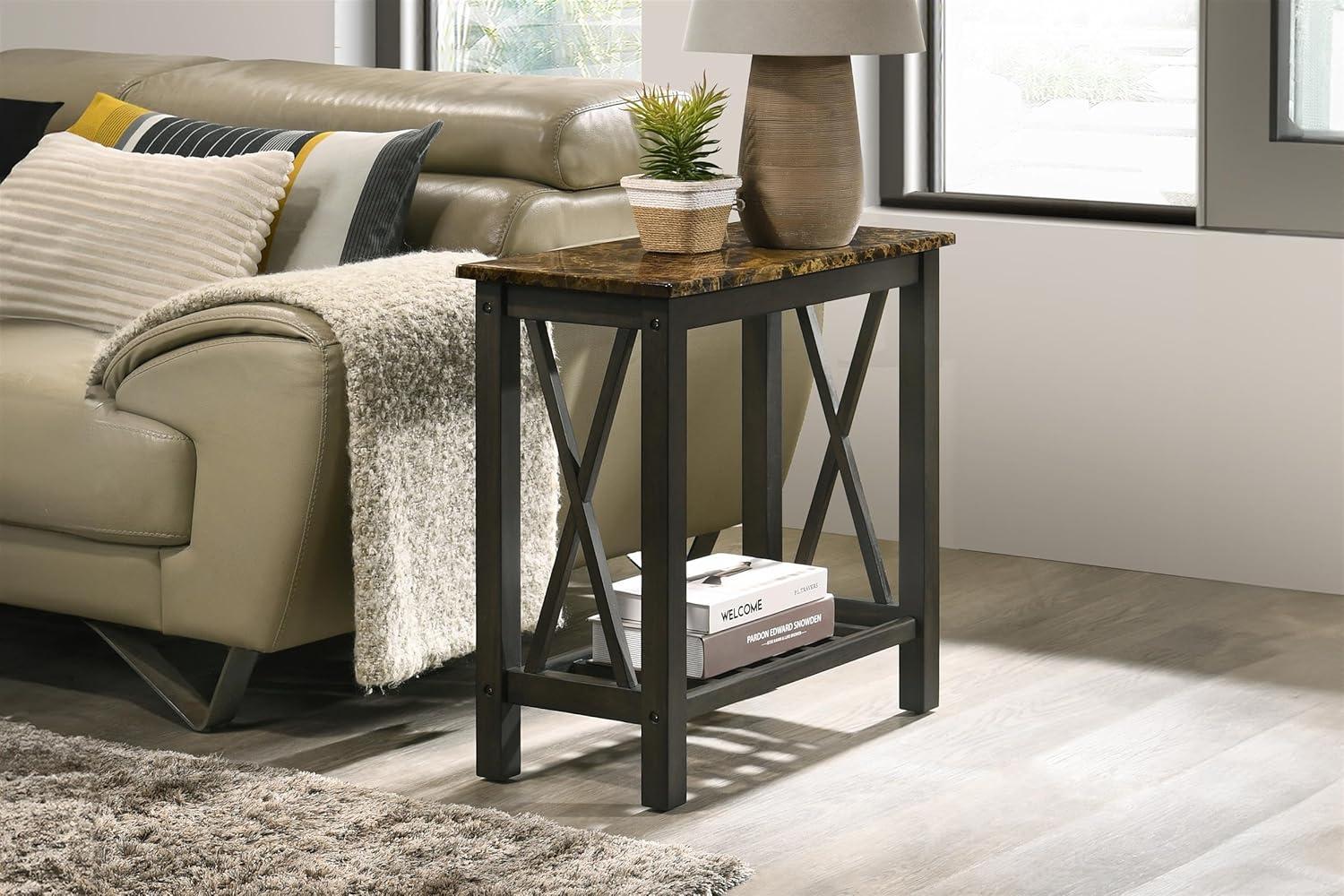 Espresso Faux Marble Top Rectangular End Table with Wood Frame