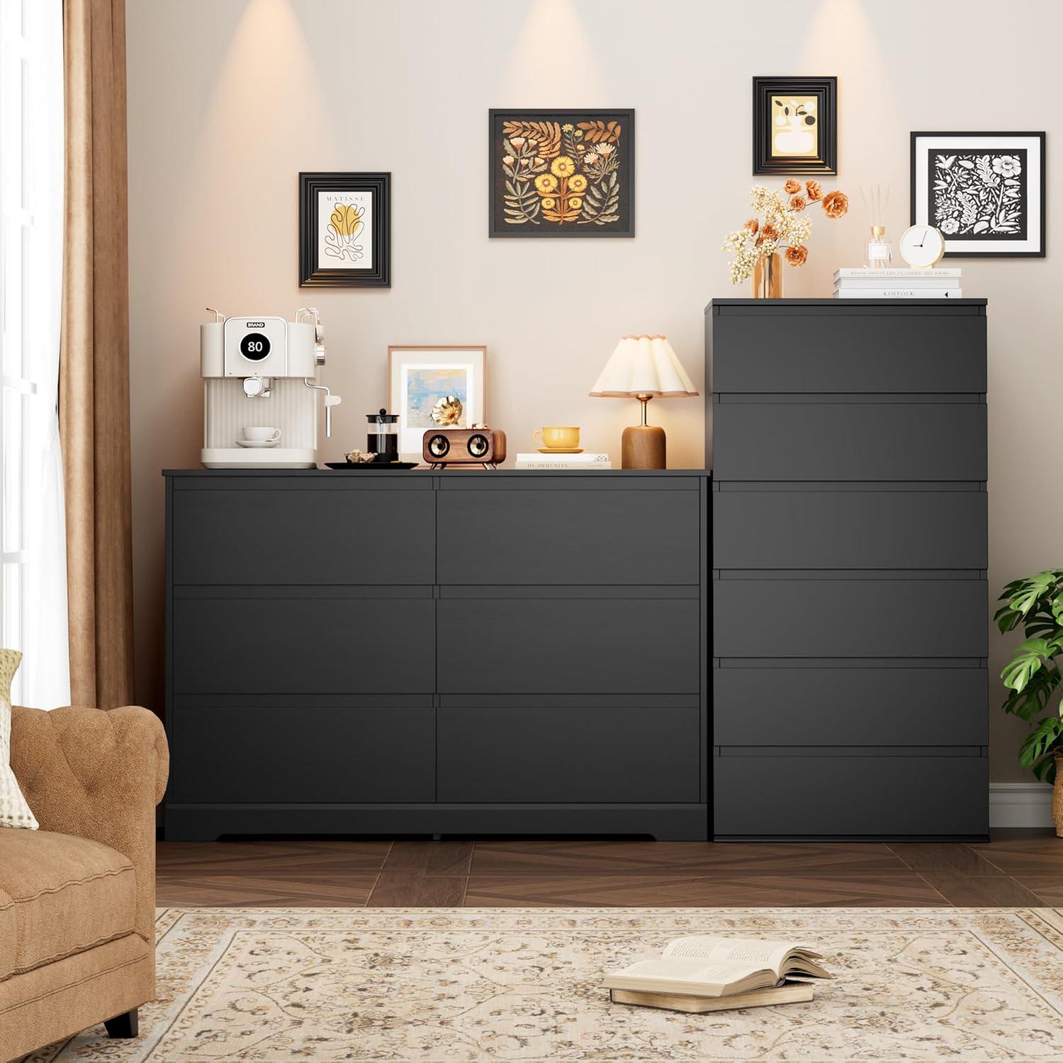 Hommoo 6 Drawer Double Dresser for Bedroom Black
