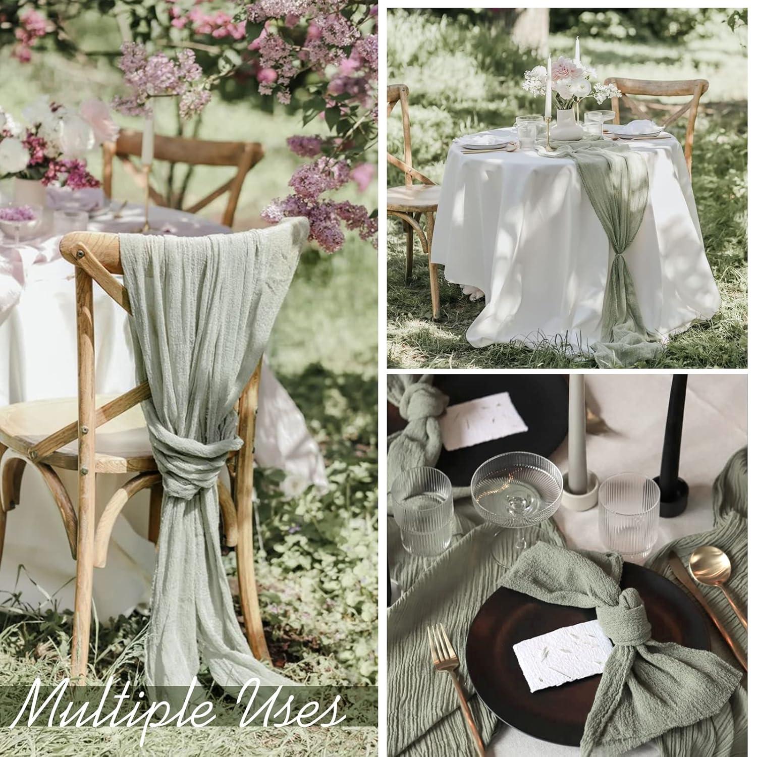 Mint Green Cheesecloth Table Runner 6 Pack 35" Boho Gauze Runner 120 inches Long Tablecloth Runner Rustic Sheer Fabric Bulk for Baby Shower Wedding Bridal Birthday Party Table Decorations