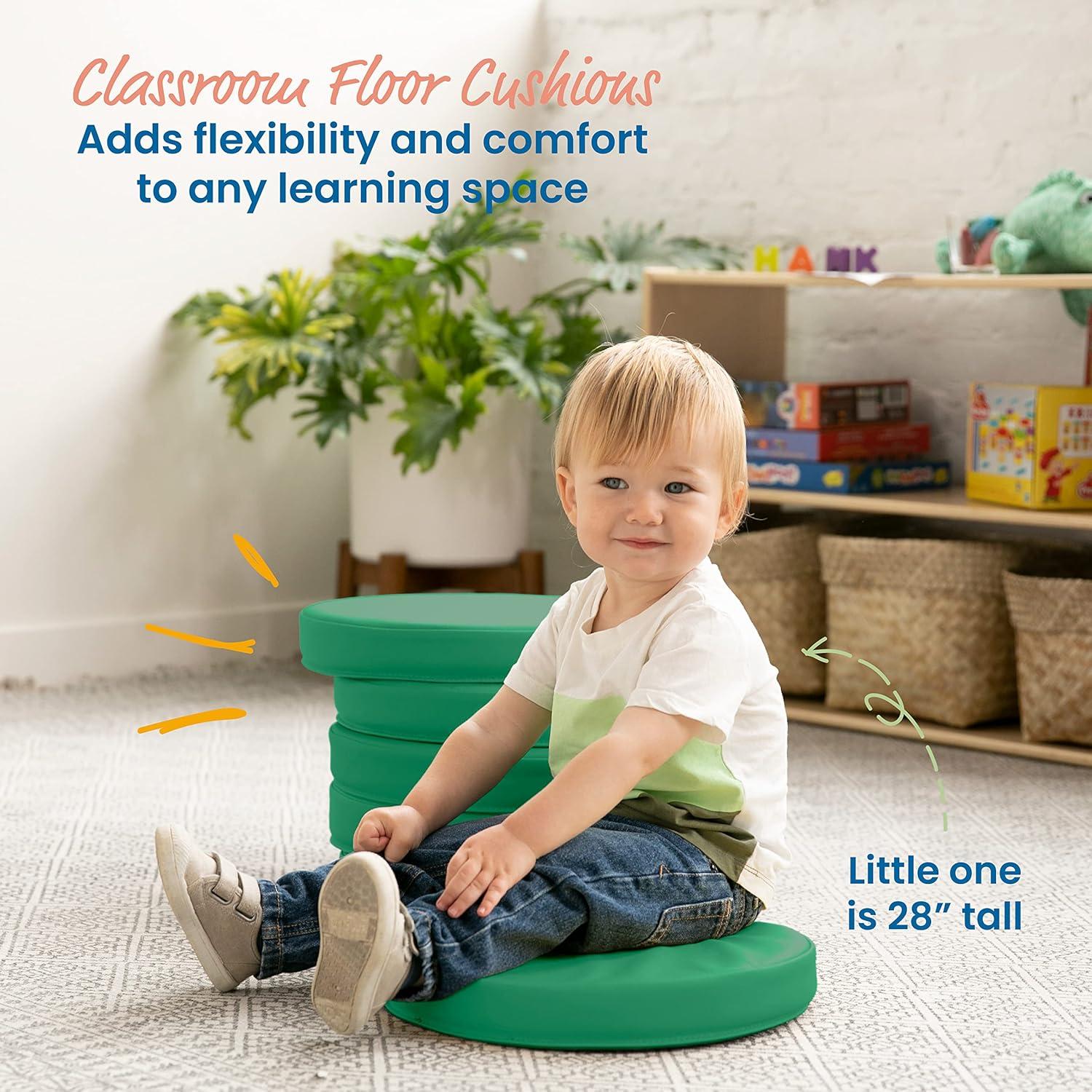 ECR4Kids SoftZone Floor Cushions, Round, Flexible Seating, Green, 6-Piece