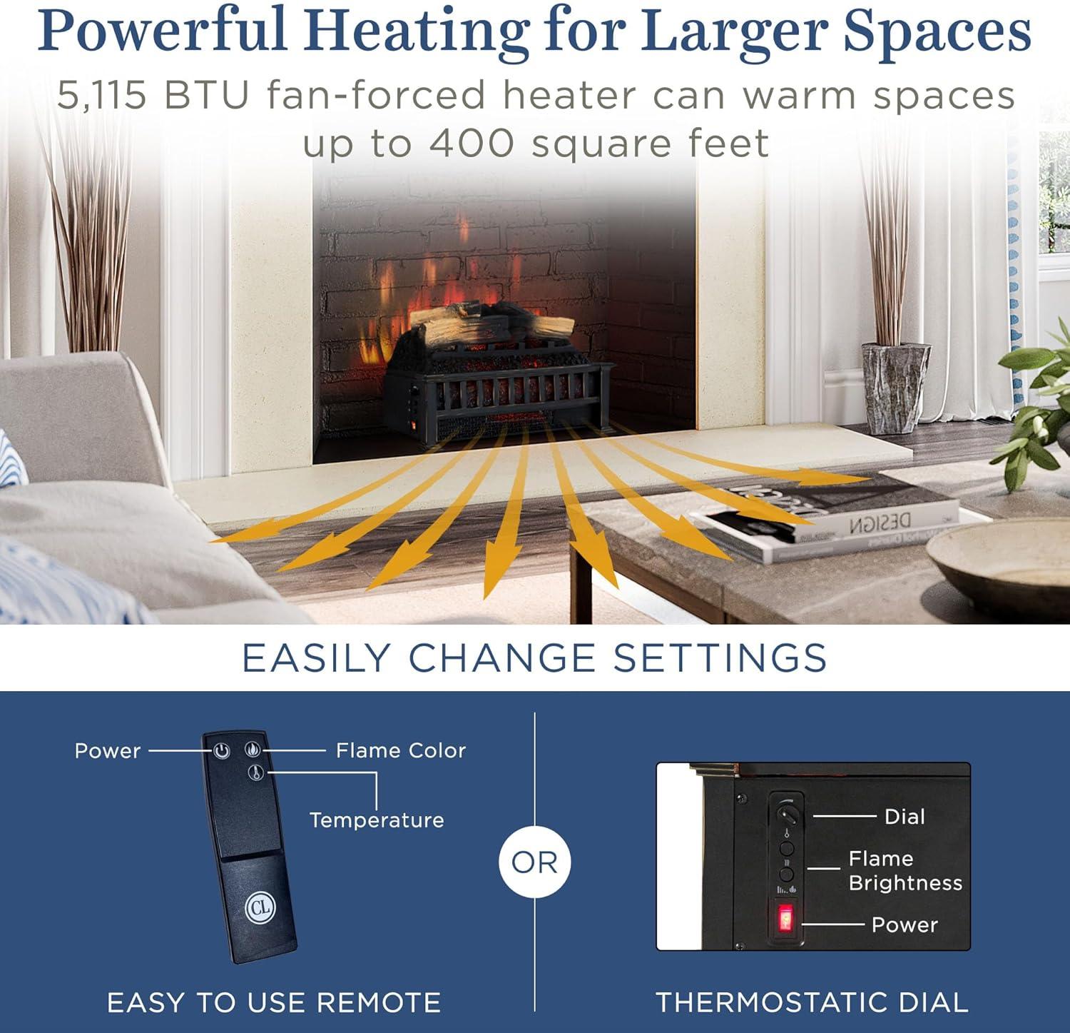 Country Living Infrared Electric Log Set Heater - Faux Logs Insert with Flickering Flames