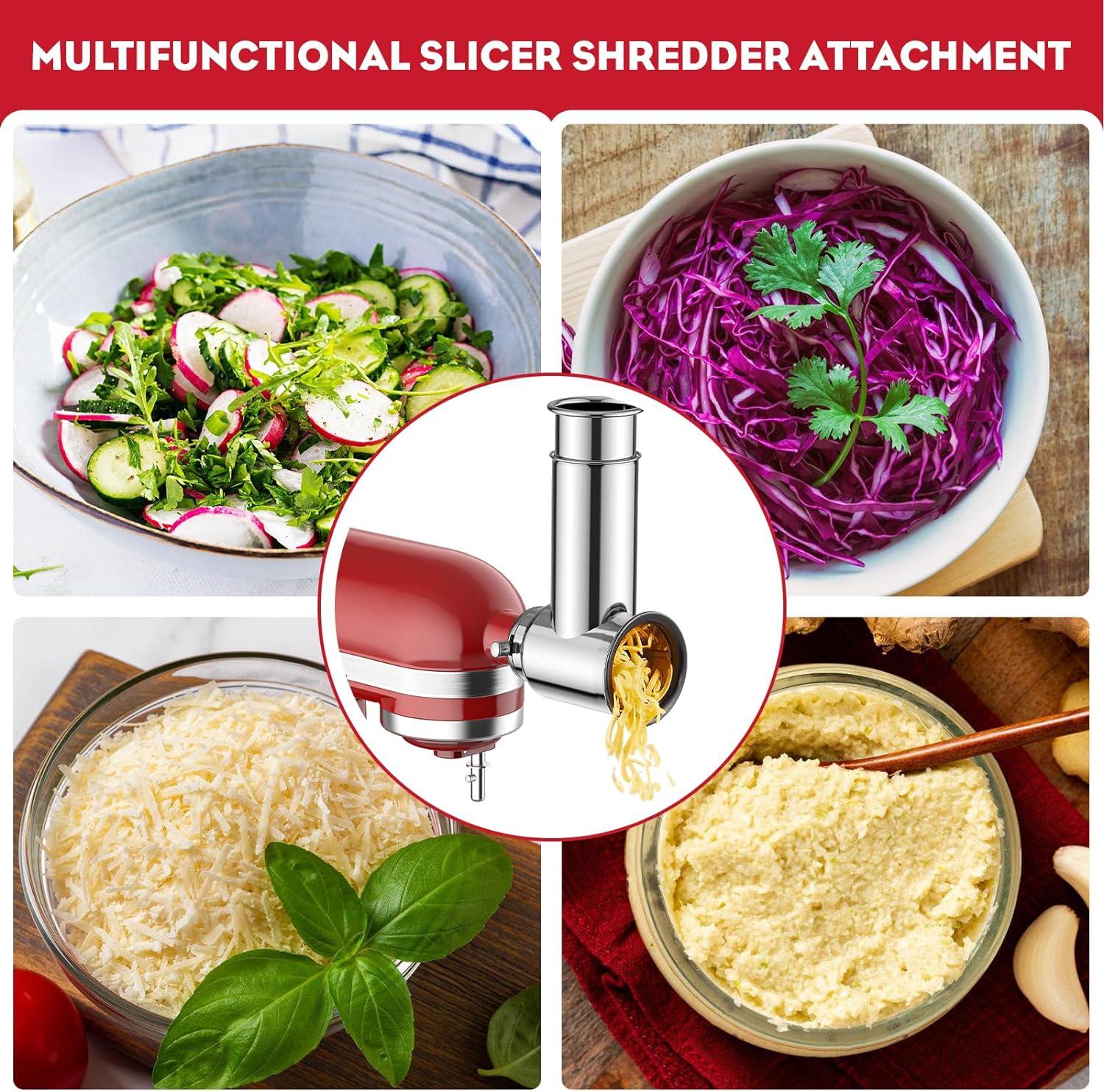 Meat Grinder & Stainless Steel Slicer Shredder Attachment for KitchenAid Stand Mixer, Includes Metal Food Grinder Attachment with Sausage Stuffer Tubes and Salad Machine Accessory by InnoMoon