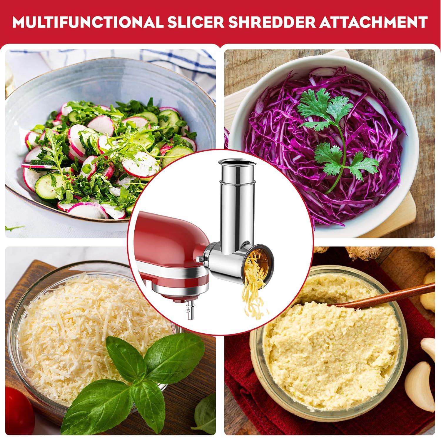 Meat Grinder & Stainless Steel Slicer Shredder Attachment for KitchenAid Stand Mixer, Includes Metal Food Grinder Attachment with Sausage Stuffer Tubes and Salad Machine Accessory by InnoMoon