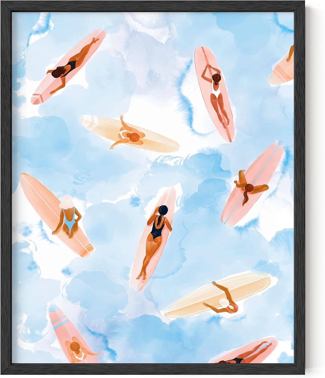 HAUS AND HUES Beach Art - Surfer girl poster with beach-themed prints, capturing the essence of seaside adventure in watercolor art (Unframed, 16x20)