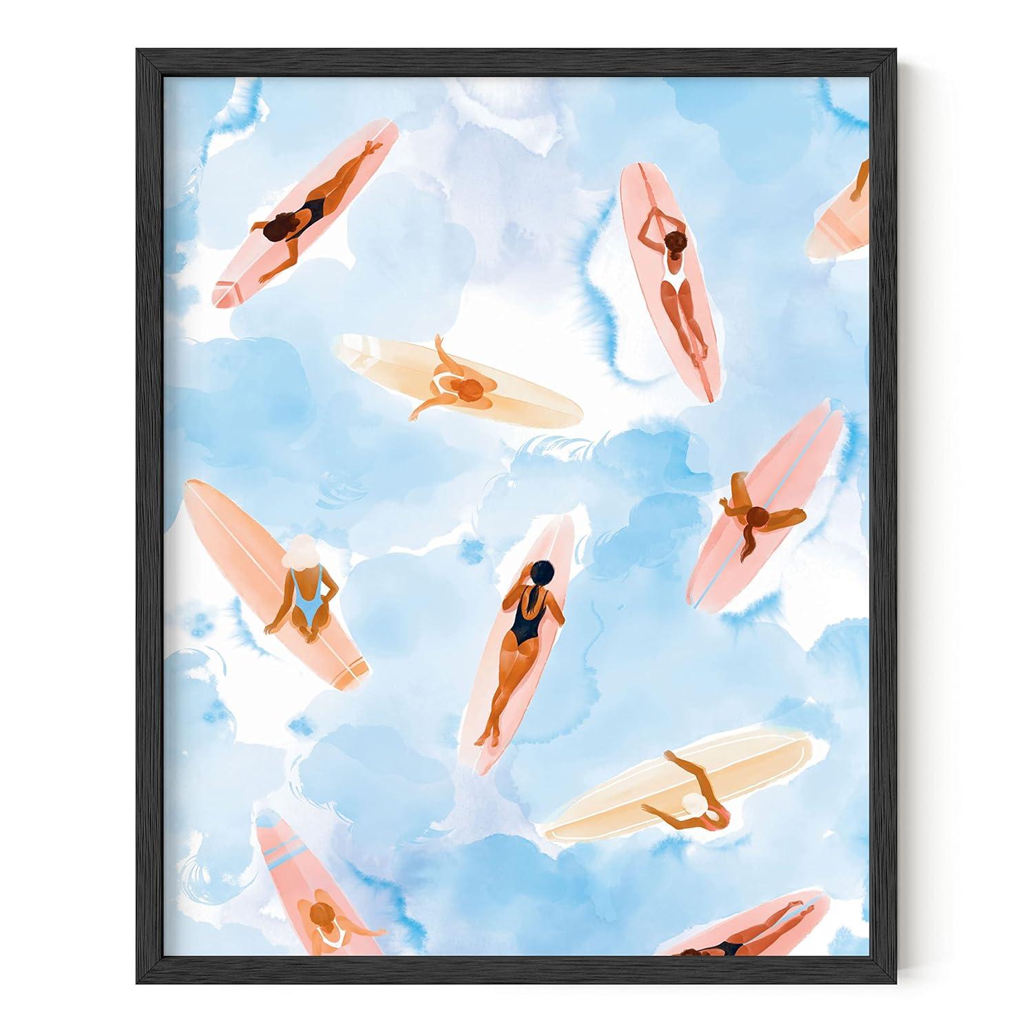 HAUS AND HUES Beach Art - Surfer girl poster with beach-themed prints, capturing the essence of seaside adventure in watercolor art (Unframed, 16x20)