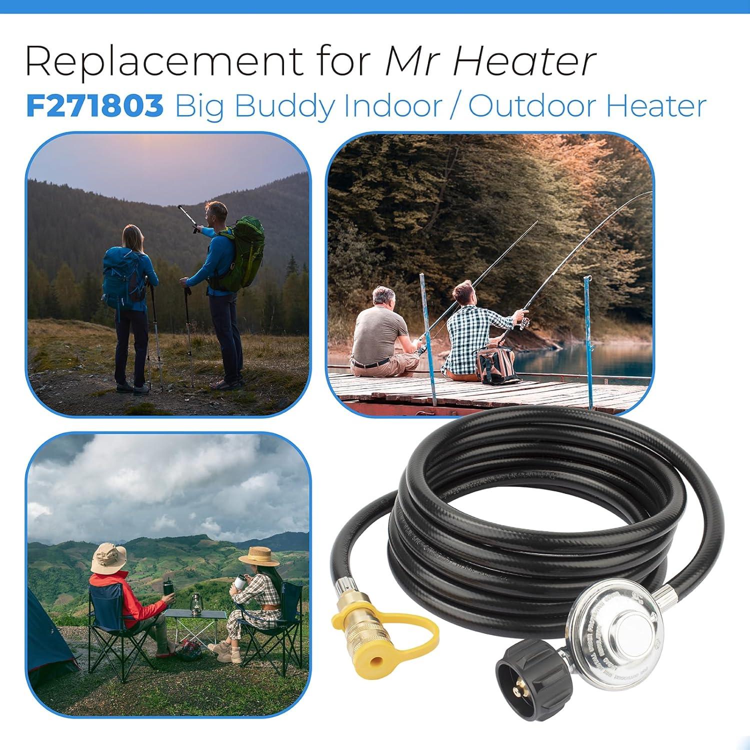 F271803 12ft Propane Heater Adapter Hose with Regulator,for Heater Big Buddy Indoor Outdoor Heater,3/8 inch Female Quick Connect x QCC1 Propane Tank Connection