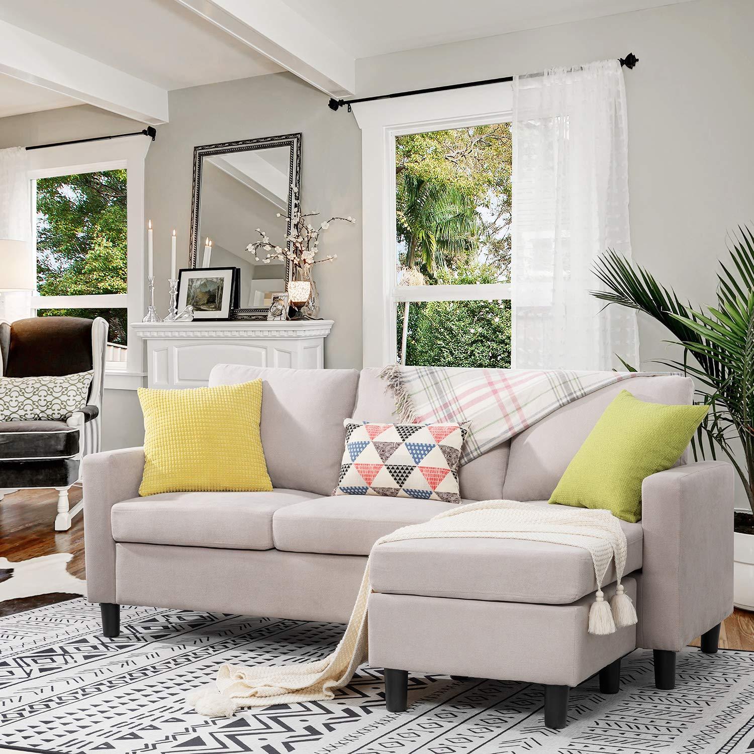 Shintenchi 79 Inch Convertible Sectional Sofa Couch, Modern Linen Fabric L-Shaped , 3-Seat Sofa Sectional with Reversible Chaise for Living Room, Apartment and Small Space (Dark Grey)