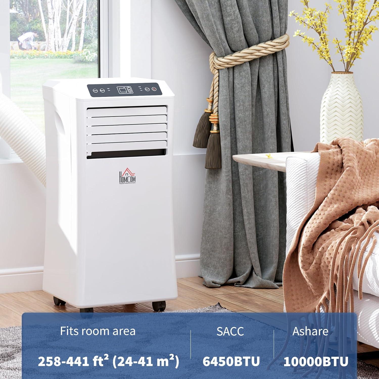 HOMCOM 10000 BTU Mobile Portable Air Conditioner with Cooling, Dehumidifier, Ventilating, Remote Control, 24-Hour Timer, Portable AC Unit for Bedroom, Living Room, Home Office, White
