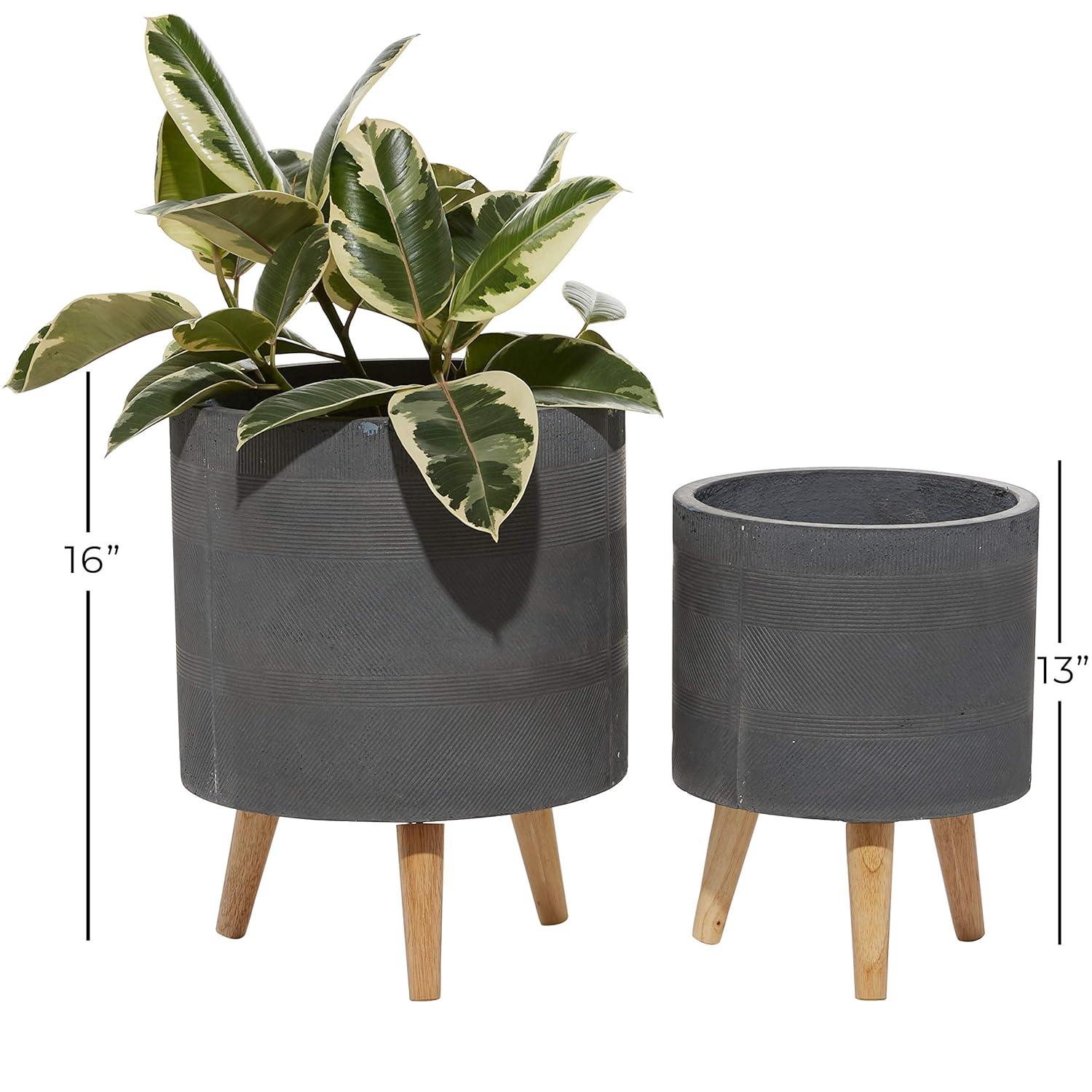Set of 2 Textured Fiberclay Planters Gray - Olivia & May: Contemporary Indoor/Outdoor Decor, No Drainage Holes