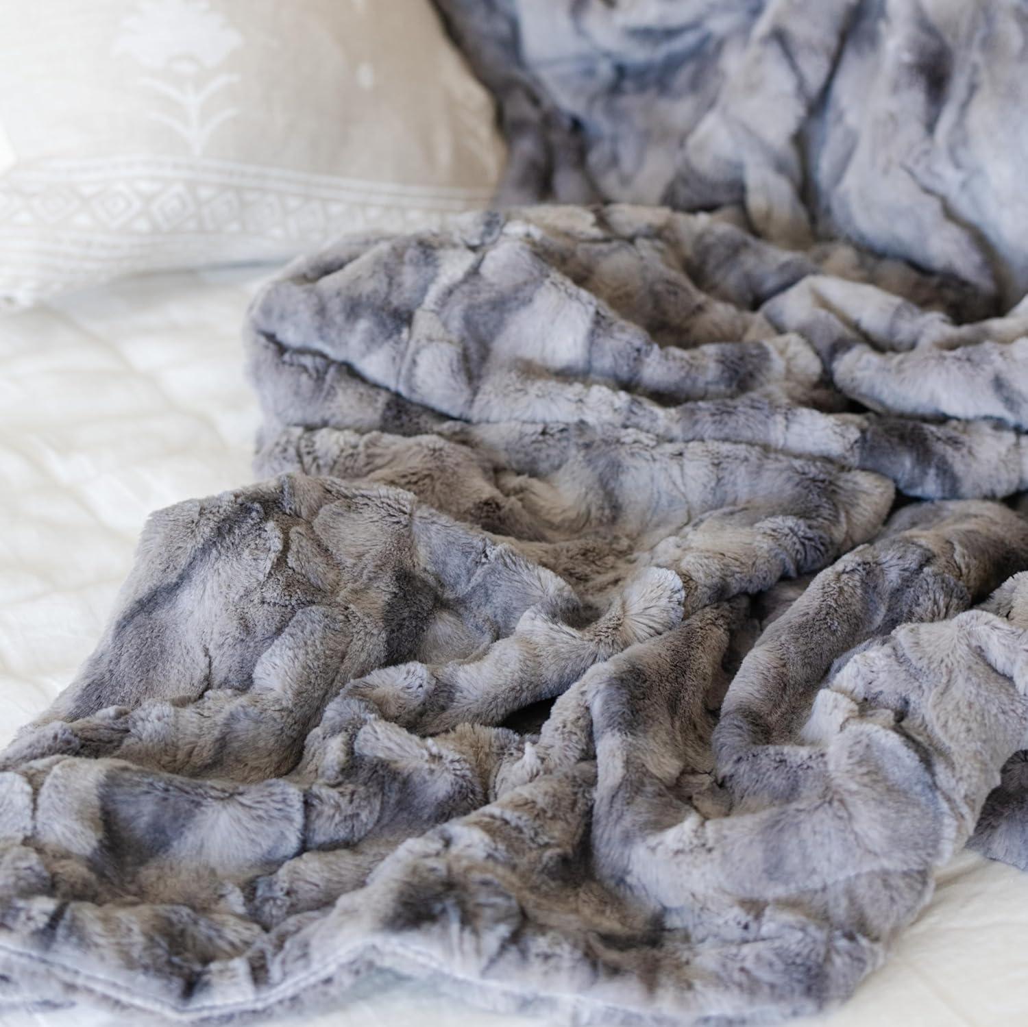 Large Marbled Gray Faux Fur Reversible Throw Blanket