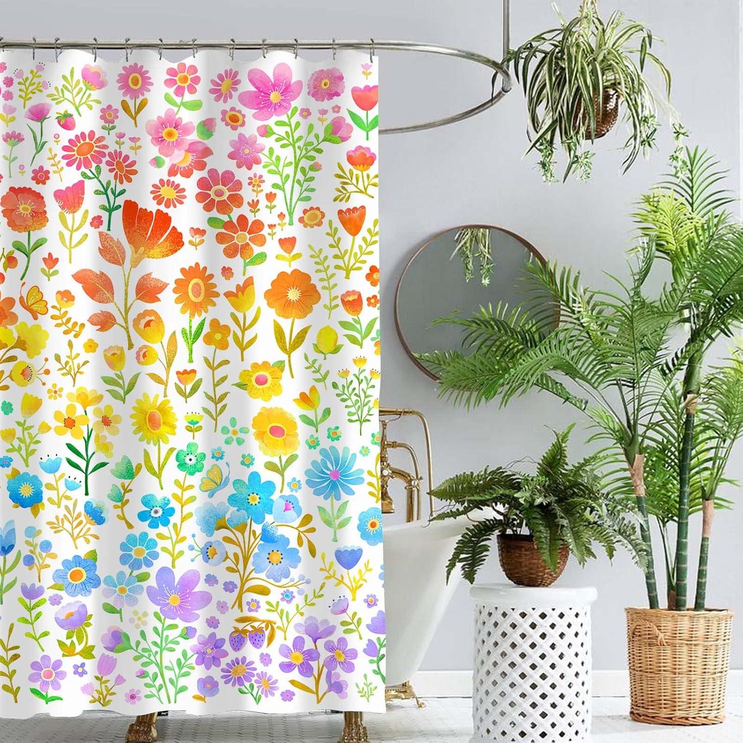 Colorful Floral Boho Waterproof Polyester Shower Curtain