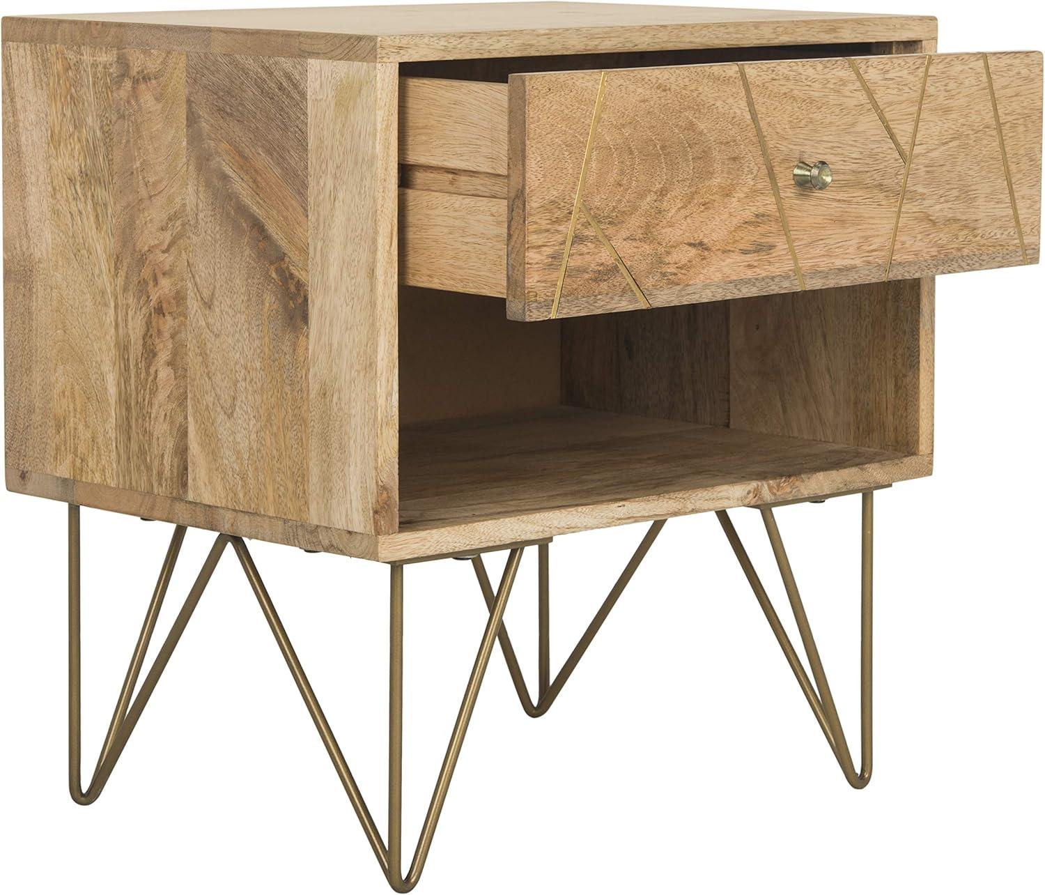 SAFAVIEH Marigold Mid-Century 1 Drawer Nightstand, Natural