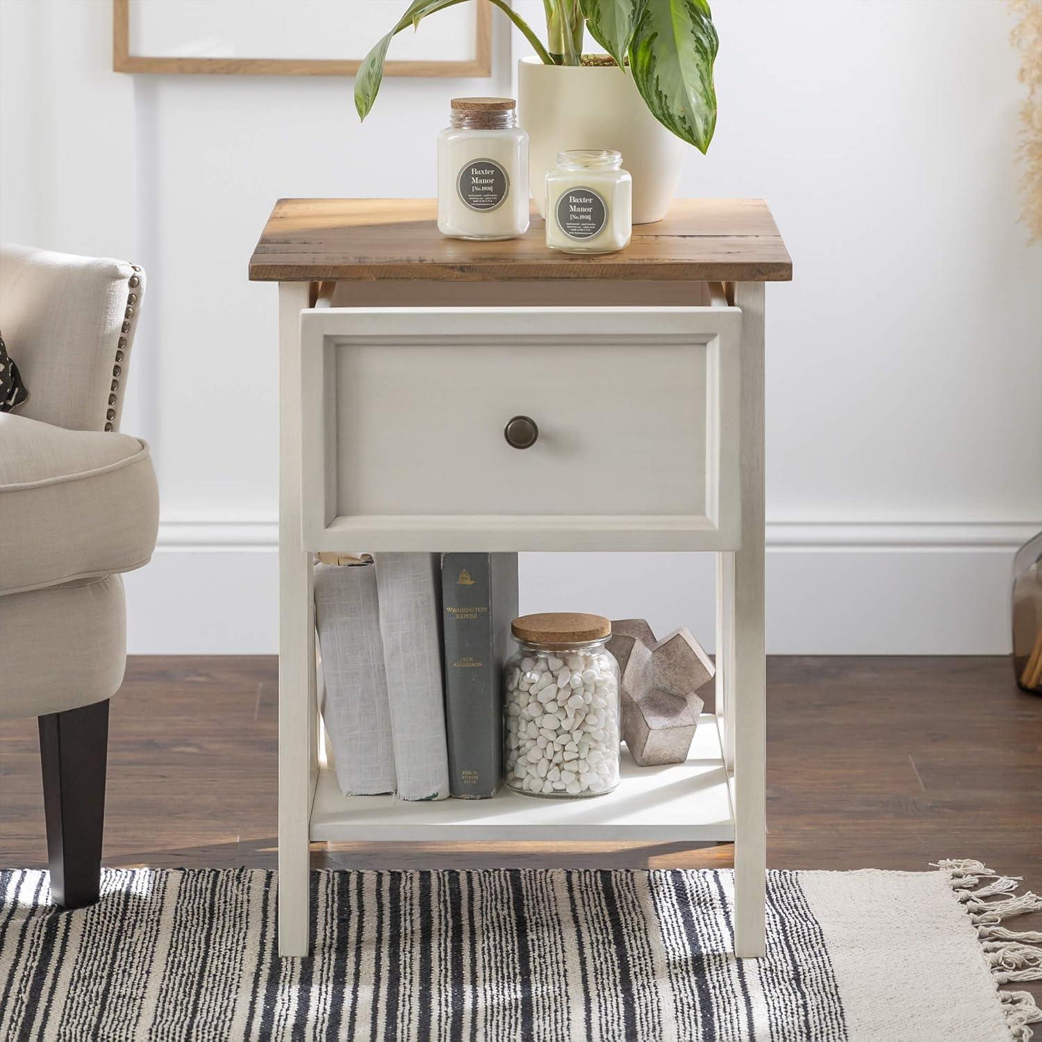 Coastal Charm 19" Rustic Oak & White Wash 1-Drawer Side Table