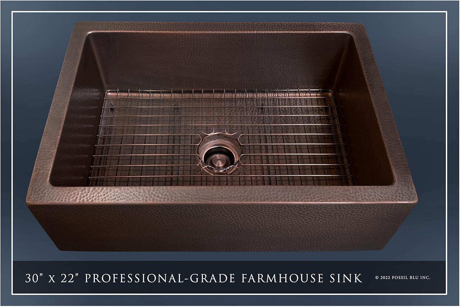 30-Inch Antique Copper Farmhouse Sink with Accessories