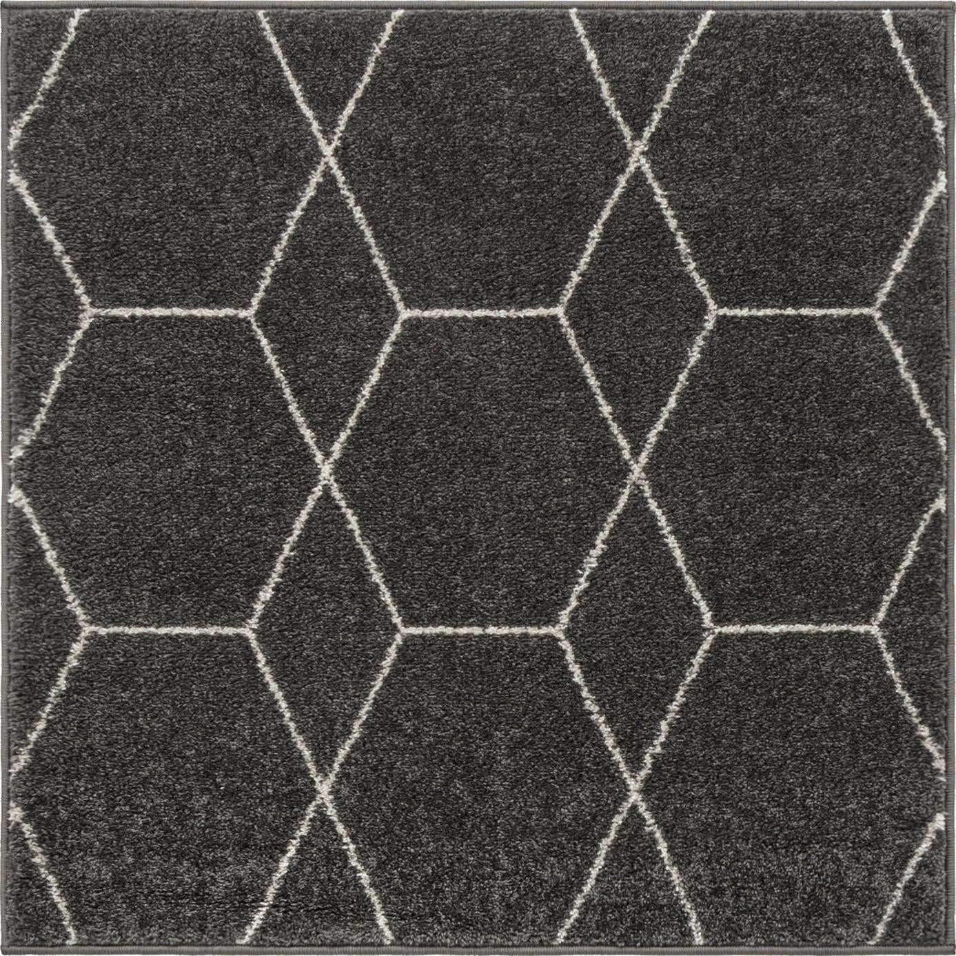 Unique Loom 3' 0 x 3' 0 Trellis Frieze Geometric Dark Gray Area Rug