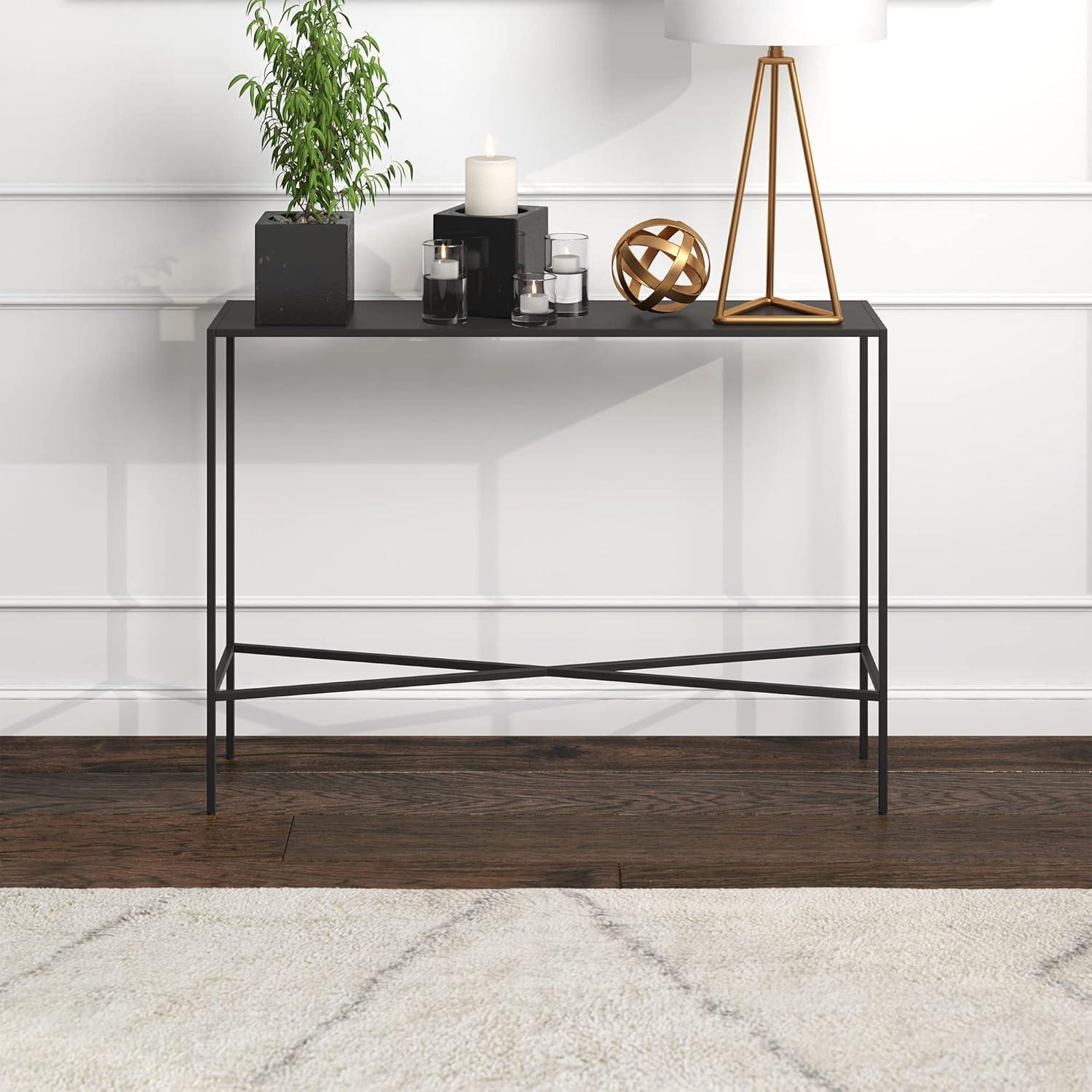 Evelyn&Zoe Henley 42" Wide Rectangular Console Table with Metal Top, Blackened Bronze