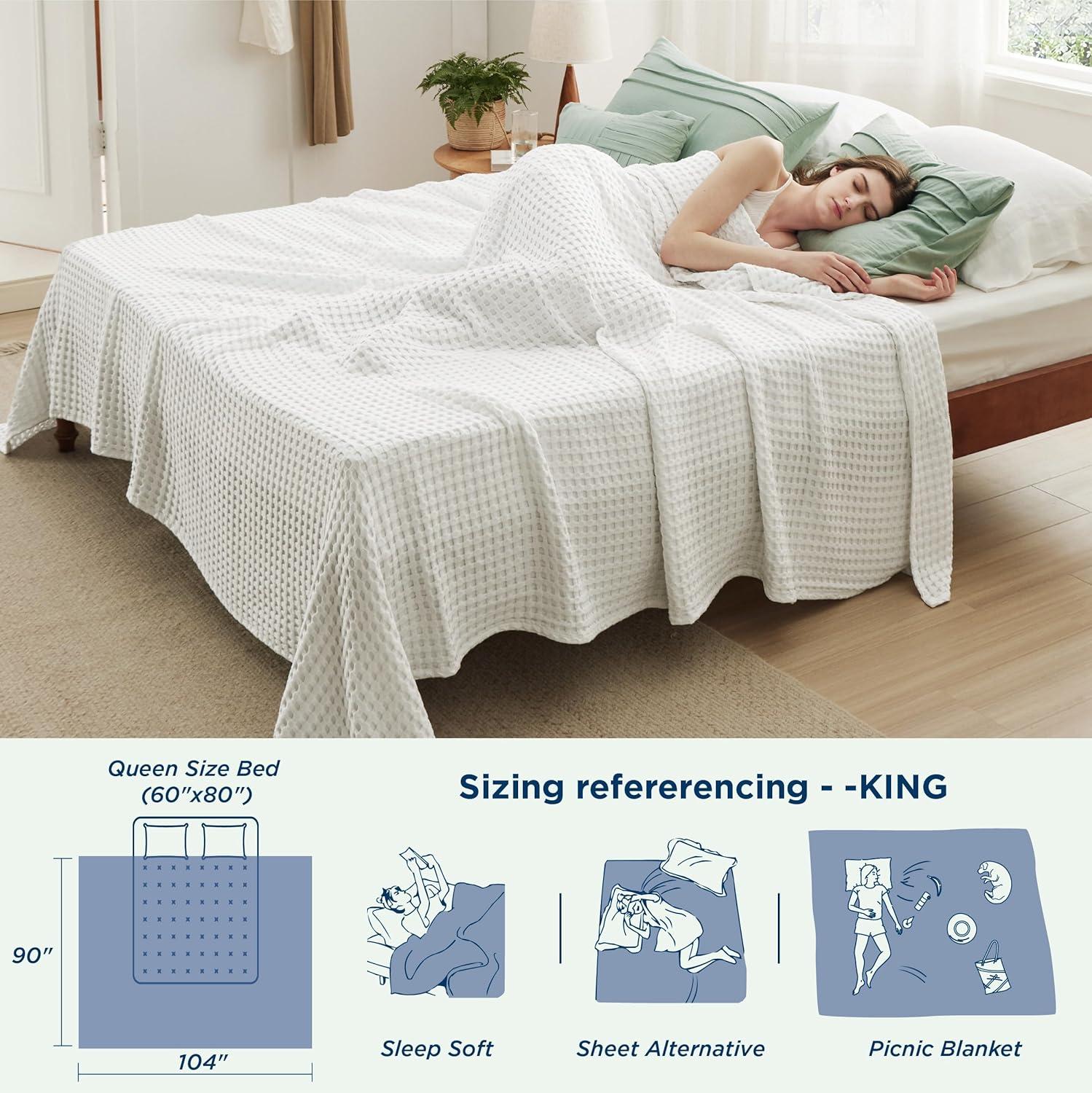 Cooling Cotton Waffle King Size Blanket - Lightweight Breathable Summer Blanket of Rayon Derived from Bamboo for Hot Sleepers, Luxury Throws for Bed, Couch and Sofa, Taupe, 104x90 Inches