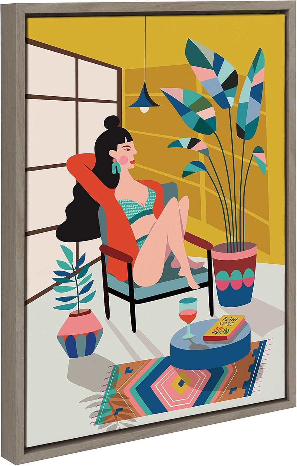 18" x 24" Sylvie Plant Lady Framed Canvas by Rachel Lee Gray - Kate & Laurel All Things Decor: Modern Style, Plastic Frame