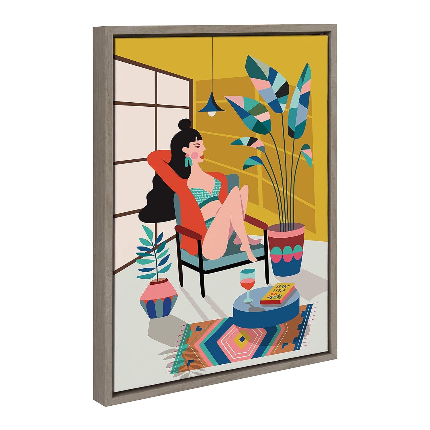 18" x 24" Sylvie Plant Lady Framed Canvas by Rachel Lee Gray - Kate & Laurel All Things Decor: Modern Style, Plastic Frame