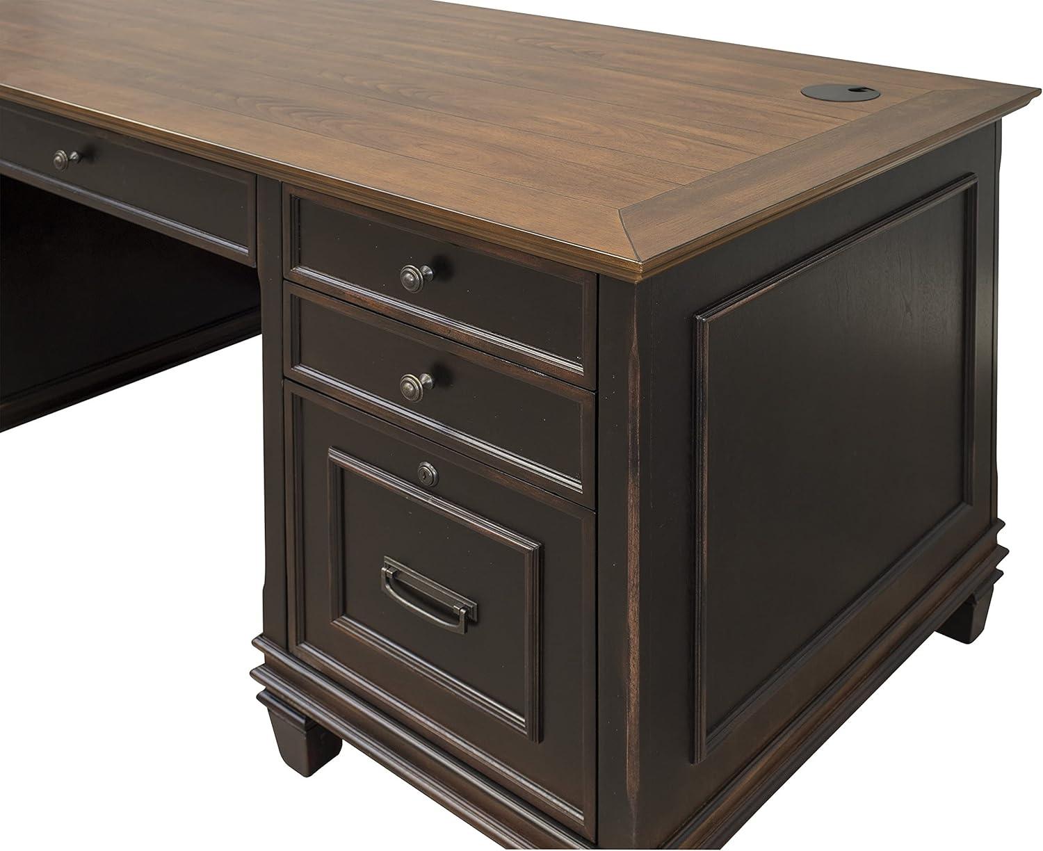 Hartford Executive Home Office Desk with Hutch, Black and Brown