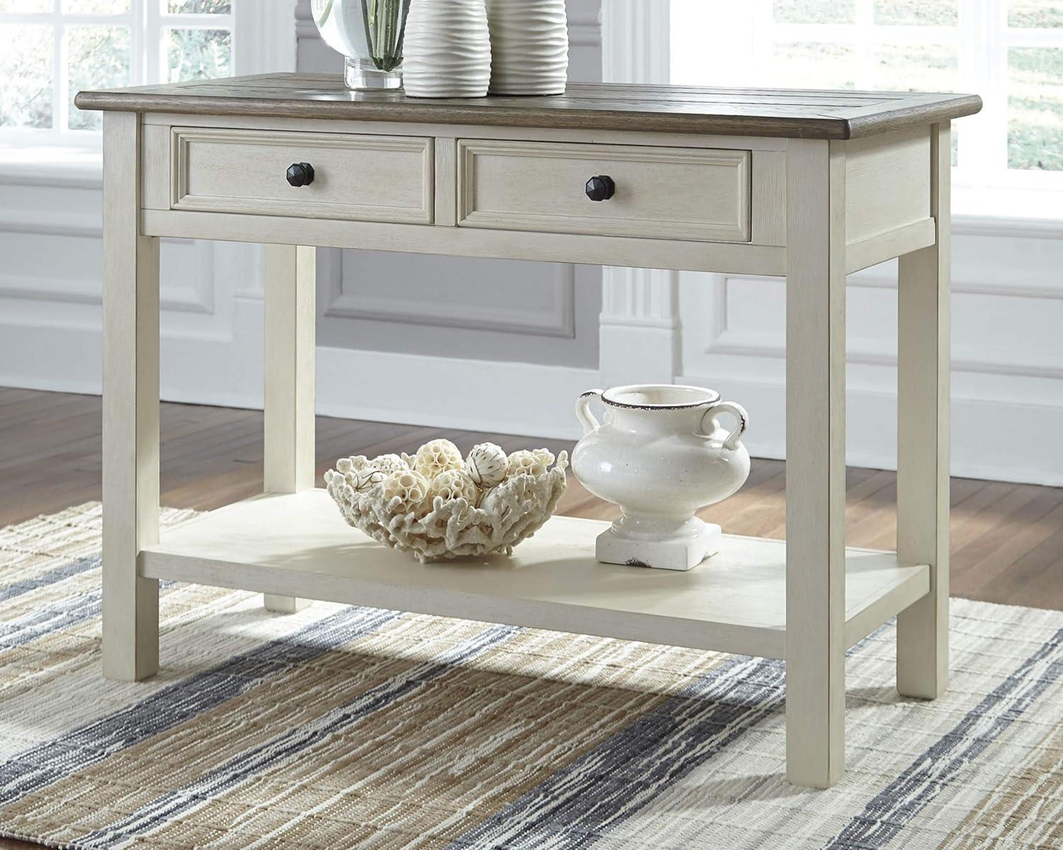 Antique White Wood Sofa Table with Storage Drawers