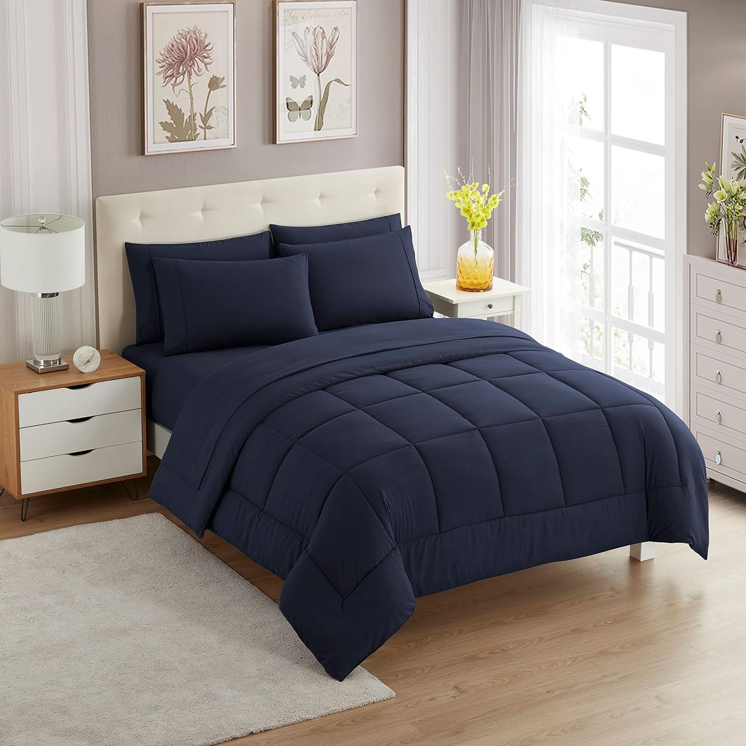 Luxury Alternative Solid Comforter and Sheet Set with Bonus Pillowcases